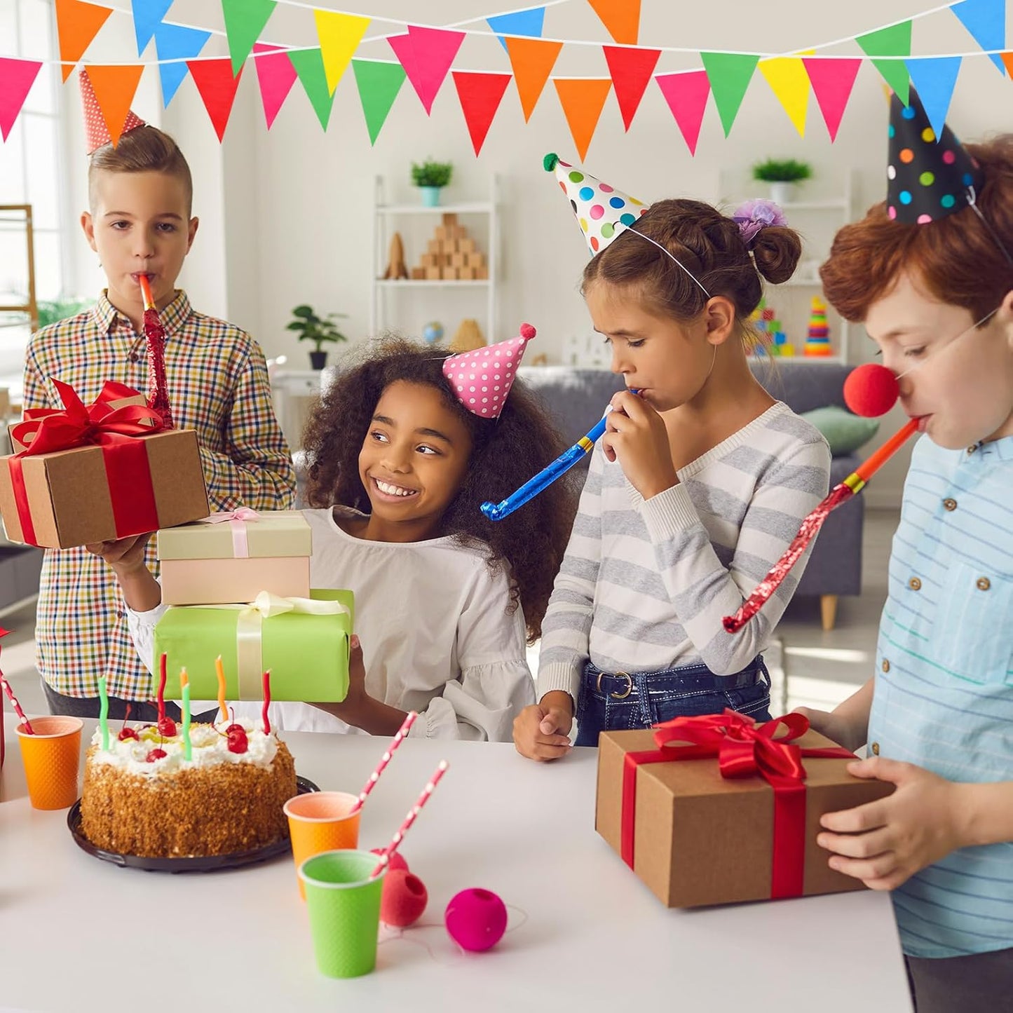 Tatuo 200 Feet Solid Pennant Banners Flags String Triangle Hanging DIY Bunting Flags Party Decorations for Grand Opening Party Banners for Kids Birthday, Shops (Mixed Colors)