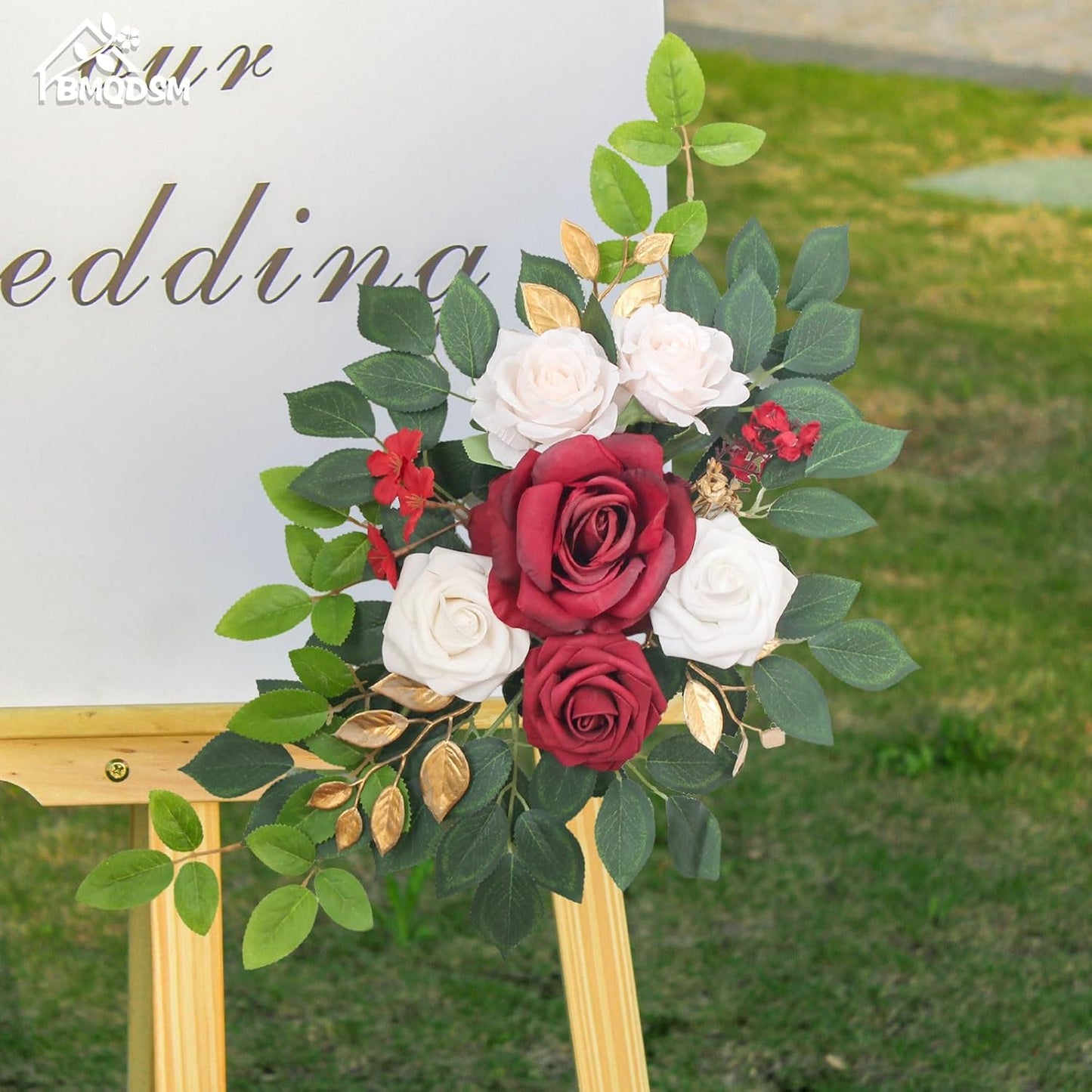 Pack of 2 Artificial Flowers for Backdrop Decoration, Wedding Arch Flowers,Reception Welcome Sign, Eucalyptus Garland, Suited to Aisle Decor and Wedding Arches (Red White)