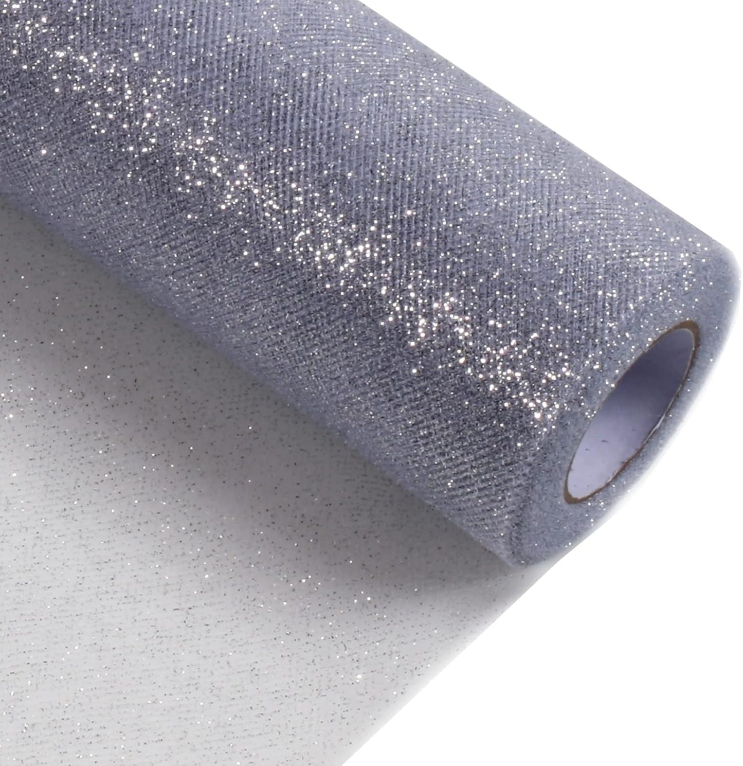 Sparkling Tulle Rolls, 15” by 30 Yards (90FT) Glitter Tulle Spool Ribbon Fabric for Wedding Birthday Bridal Shower Tutu Skirt Party Gift Wrapping (Sliver)
