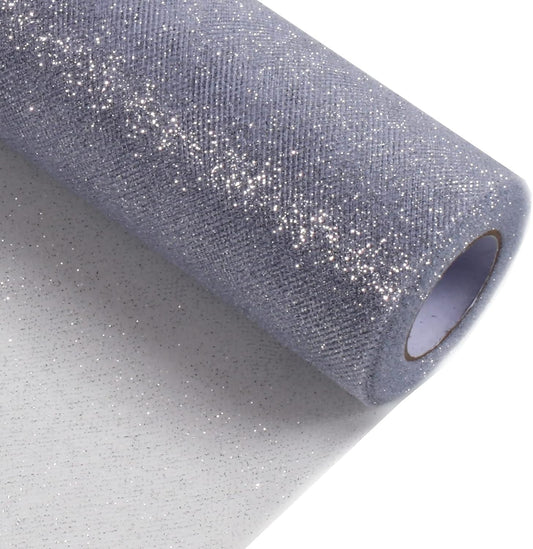 Sparkling Tulle Rolls, 15” by 30 Yards (90FT) Glitter Tulle Spool Ribbon Fabric for Wedding Birthday Bridal Shower Tutu Skirt Party Gift Wrapping (Sliver)
