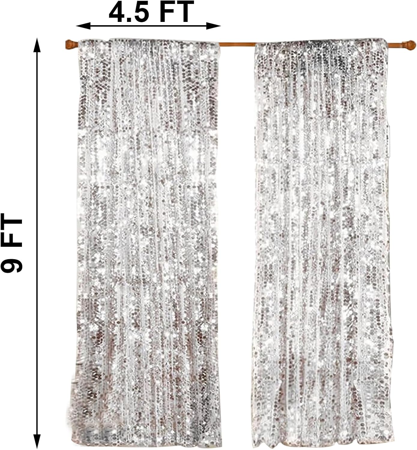 HH 9x9FT Big Silver Sequin Backdrop Curtains,Shimmer Sequin Fabric Photography Backdrop,Photo Backdrop Payette Backdrop Curtain Panels Backgrounds for Wedding Party Christmas Decoration