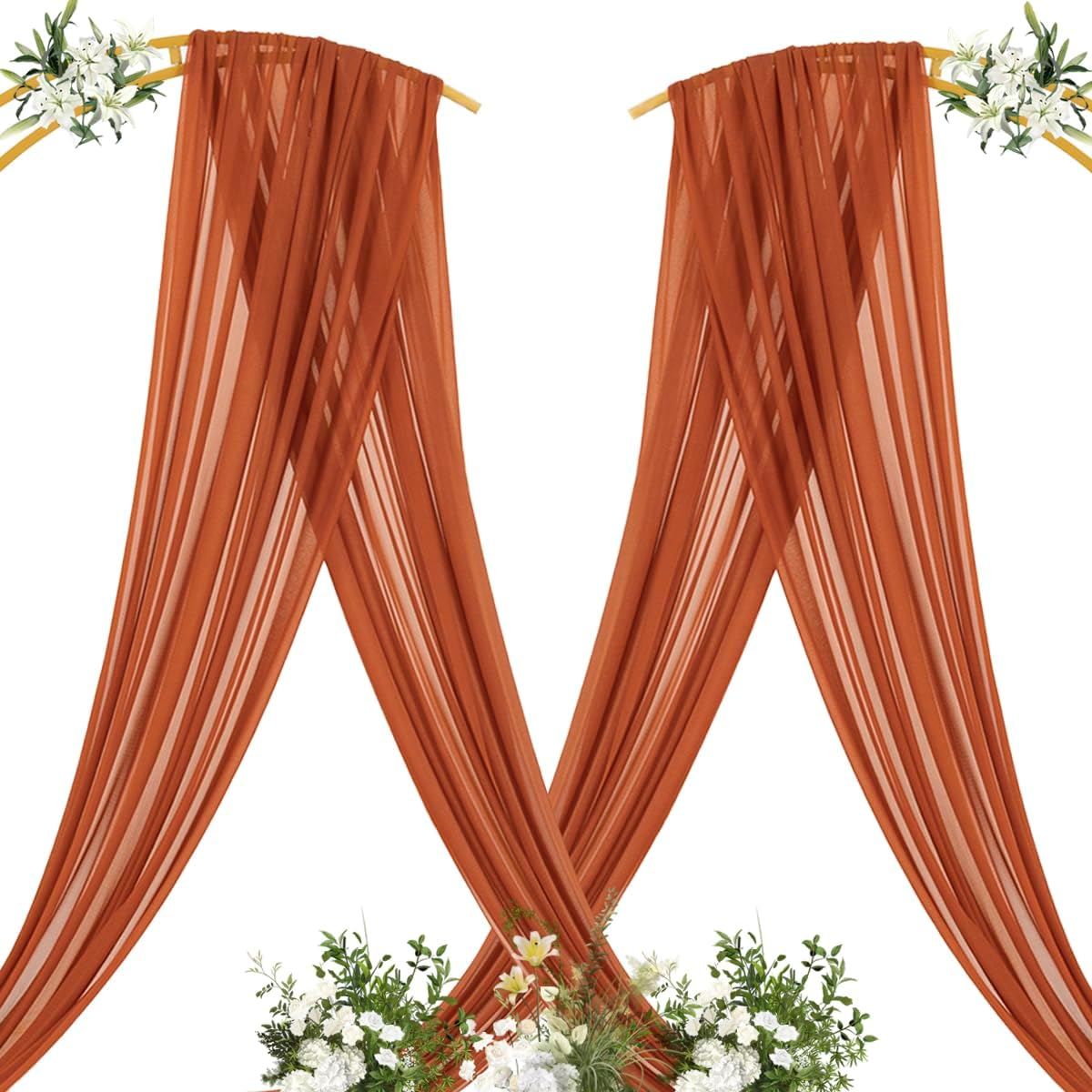 MLMC Terracotta Wedding Arch Draping Fabric 1 Panel 29" x 20 FT Extra Long Gauze Drapes Sheer Backdrop Curtains 6.6 Yards Outdoor Drapery Panels for Fall Wedding Ceremony Party Ceiling Decoration