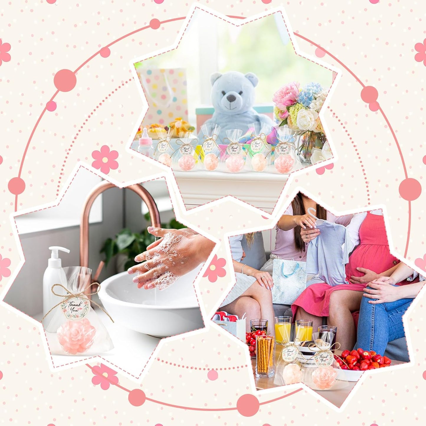 Demissle 20 Set Flower Mini Soaps for Guests Rose Soap Baby Shower Soap Favors with Thank You Tags for Wedding Bridal Guest Gift Party Favor(Light Pink)