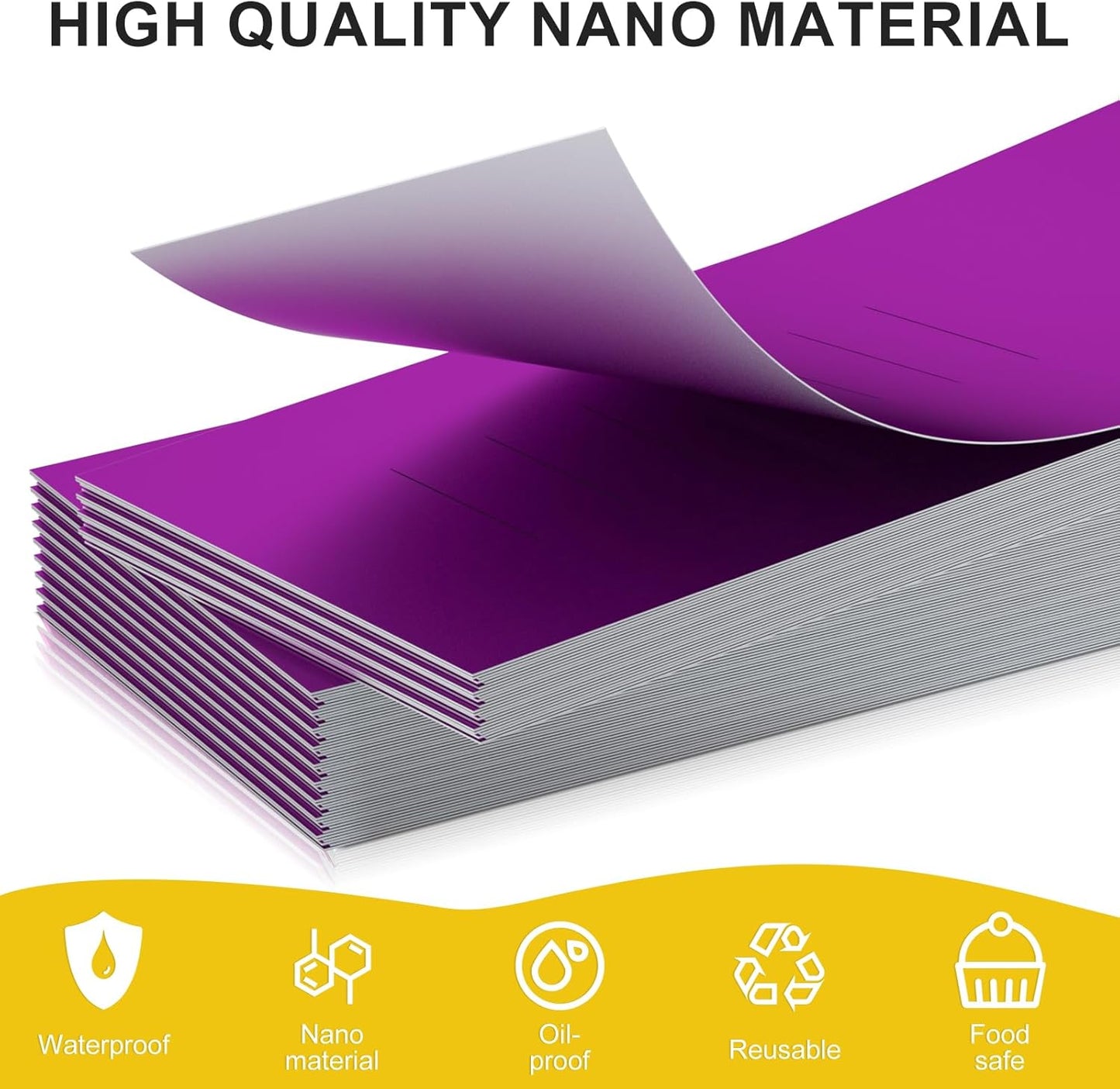 Polymer Material Reusable Napkin Band, Glue-Free Tear-Proof Water Resistant Oil-Proof Napkin Bands Set of 50(Front Purple Color and Back White), 6 Adjustable Sizes Napkin Rings