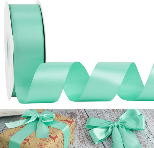 HUIHUANG Aqua Blue Ribbon Satin 1-1/2" Wide Double Face Satin Ribbons Blue Thick Ribbon for Christmas Gift Wrapping Bows Floral Bouquet Cake Box Christmas Tree Decor Party Favor, 50 Yards