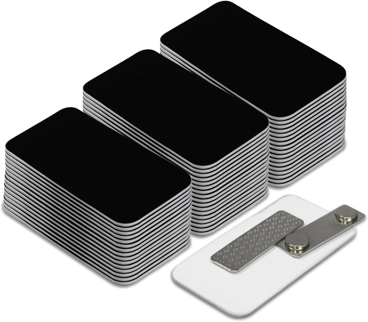 Name Tag/Badge Blanks - 100 Pack - 1-1/2" X 3" (Black) Round Corners, Magnetic Backing