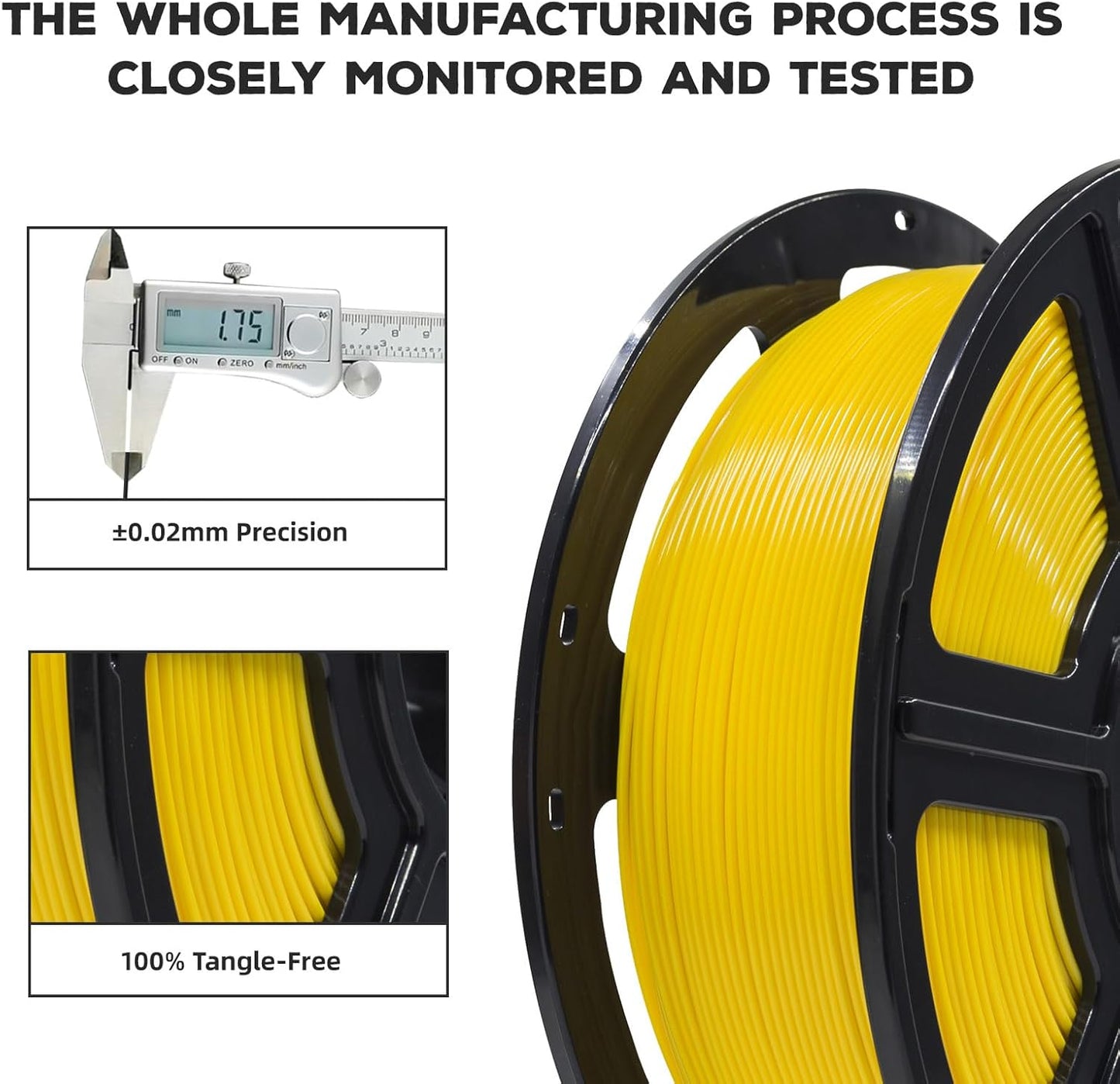 FLASHFORGE PLA Filament 1.75mm, 3D Printer Filament 1kg (2.2lbs) Spool, Dimensional Accuracy +/- 0.02mm, 3D Printing Filament Easy to Use and Fits for Most FDM 3D Printers (Yellow)
