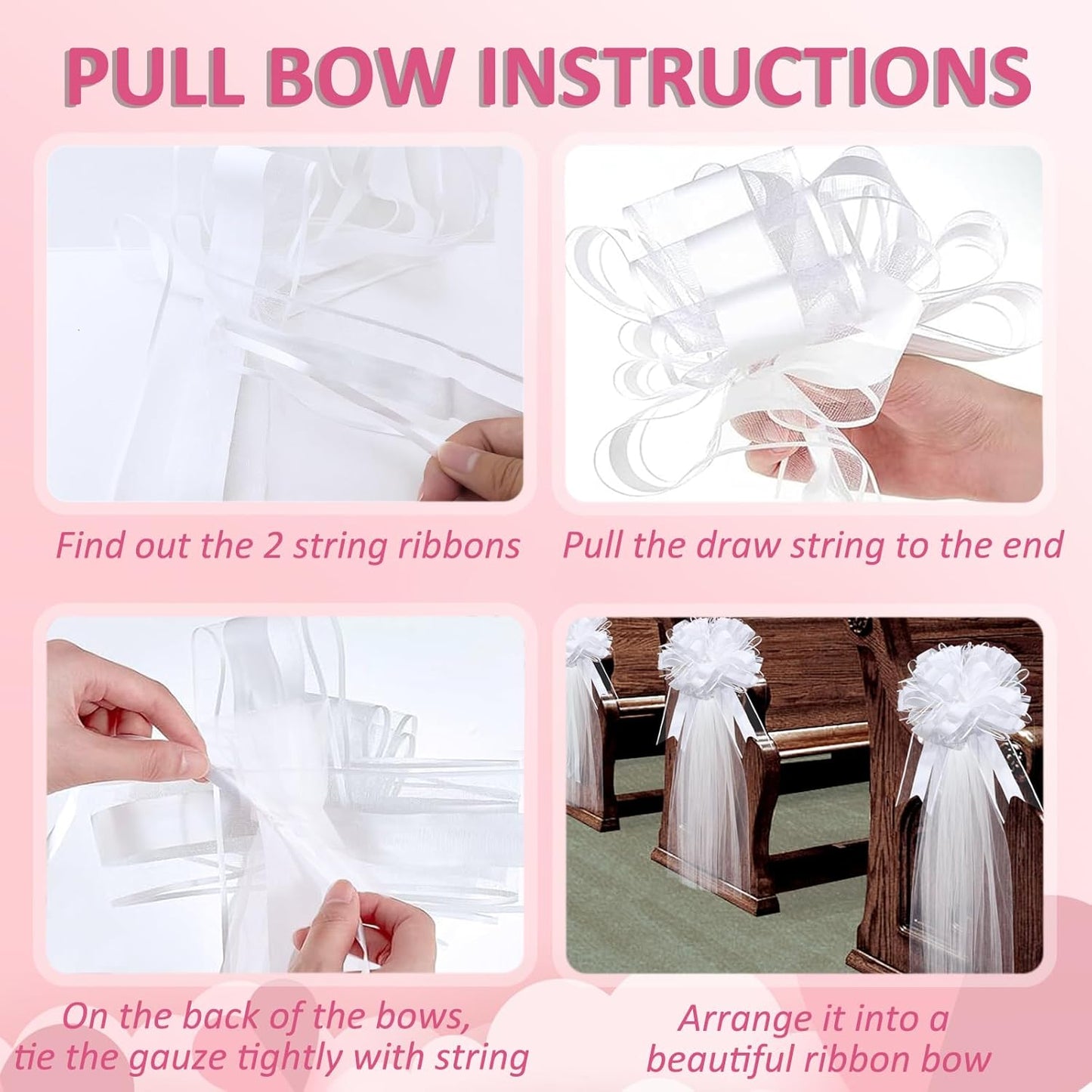 30 Set Wedding Pew Bows with Long Tulle Tails Wedding Aisle Decorations Church Chair Aisle Decoration Car Decoration Big Bows for Bridal Shower Reception Anniversary (White)