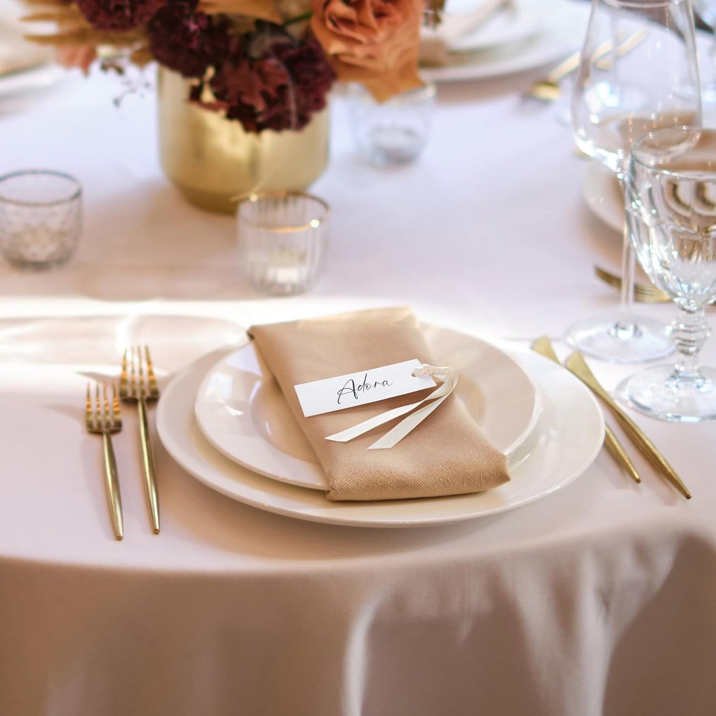 50 Pcs Name Place Cards for Table Setting Blank Wedding Place Cards with Satin Ribbon 1.57 x 3.54 Inch Hanging Gift Tags for Wedding Dinner Banquet Party Table Setting Supplies(Beige)