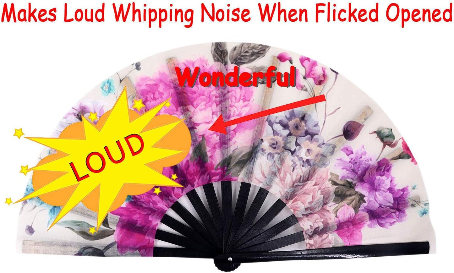 Amajiji Large Folding Hand Rave Fan Popping Fan for Line Dancing Clacking Fans for Boots On The Ground Dance,Party,Decoration,Festival (Peony Flower)