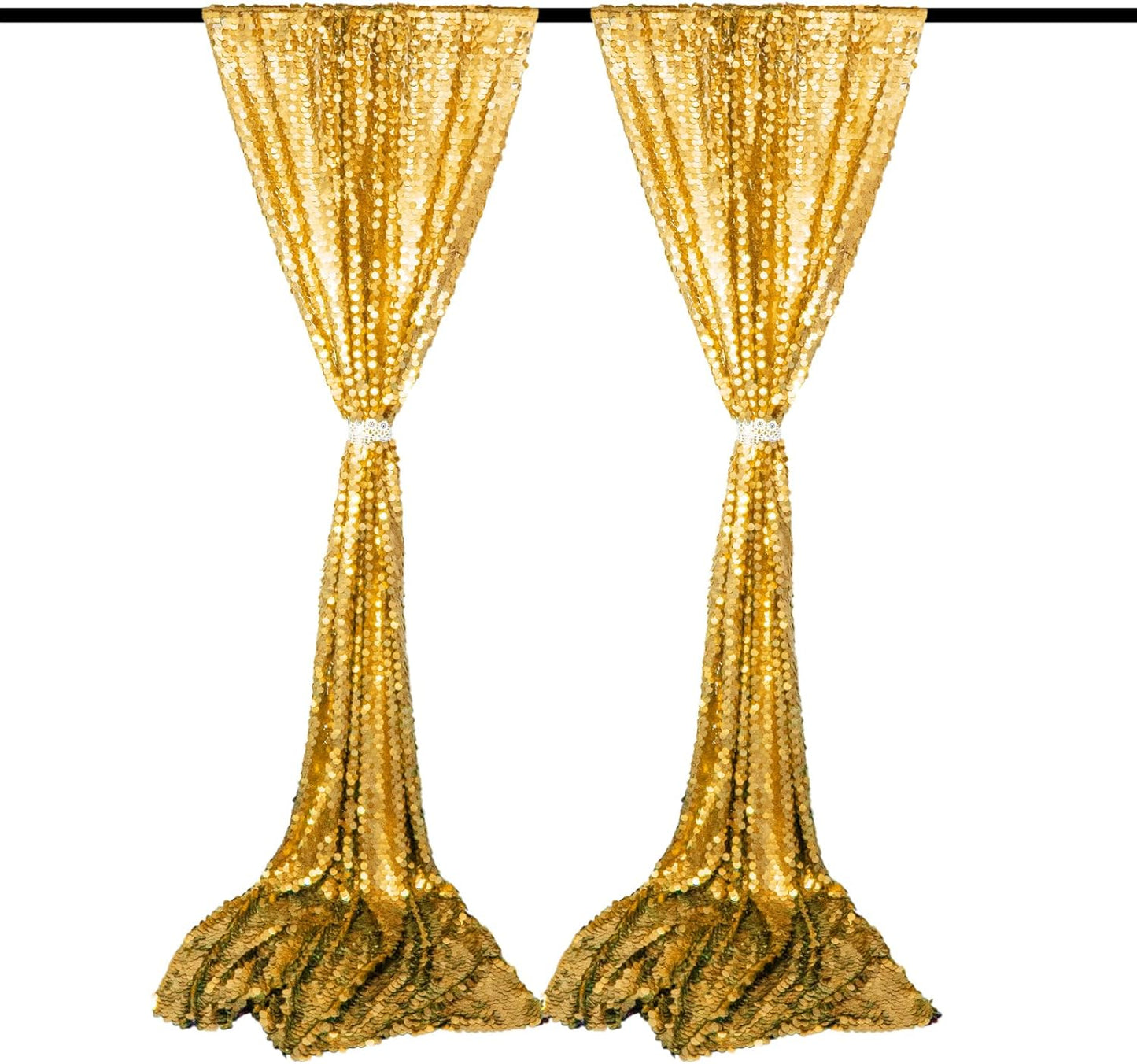 JYFLZQ Gold Payette Sequin Backdrop Curtains 4ft x 8ft 2 Panels Shimmer Wall Backdrop Big Sequin Background Thick Glitter Photo Booth Backdrops for Birthday Wedding Prom Parties