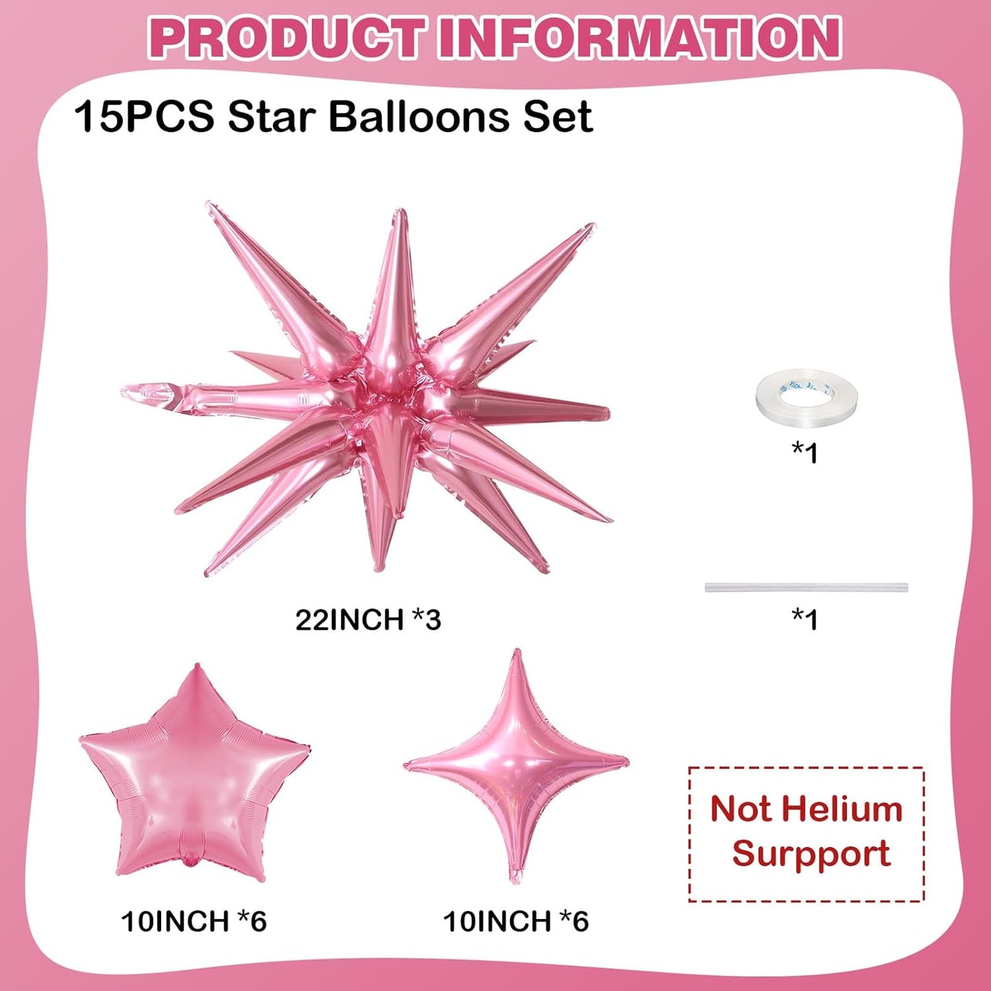Pink Star Balloons, 22in Large Star Balloons Foil 10in 4-Pointed & Pink Pentagram Balloon for Wedding Anniversary Baby Shower Bridal Shower Graduation Girls Birthday Party Decorations