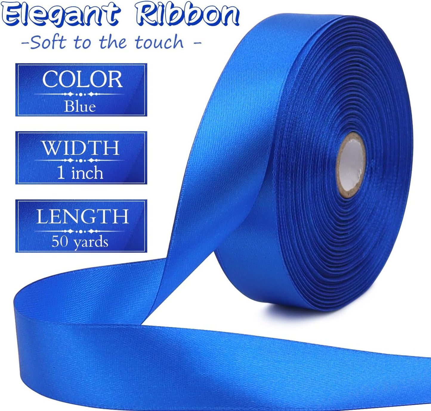 Blue Solid Satin Ribbon 1 Inch 50 Yards Solid Polyester Fabric Ribbon for Gift Wrapping Wedding Christmas Baby Shower Birthday Party Decoration Handmade Immortal Flower Craft