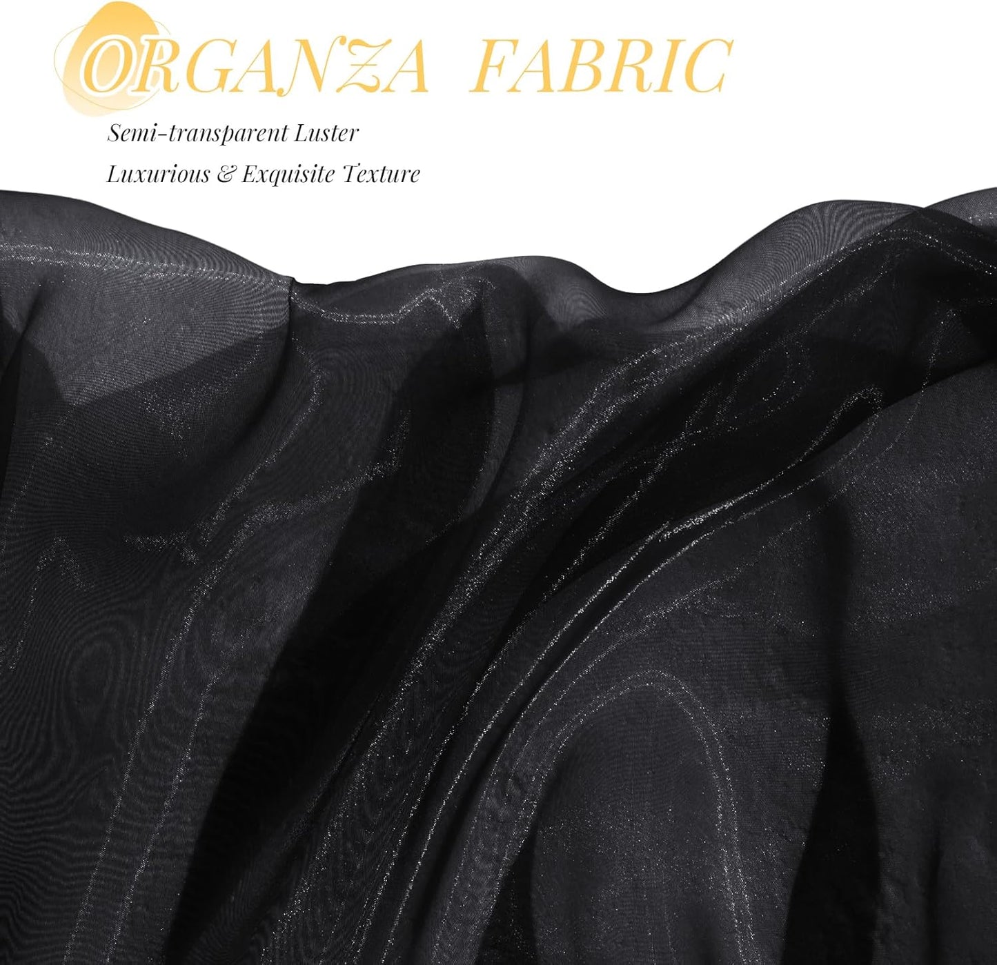 P Pothuiny Sheer Organza Fabric by The Yard, 3 Yards x 60 Inch Wide Bridal Black Organza Tulle Fabric Roll Shiny Gauze Fashion Dress Sewing Craft for Wedding Party Decorations Backdrop