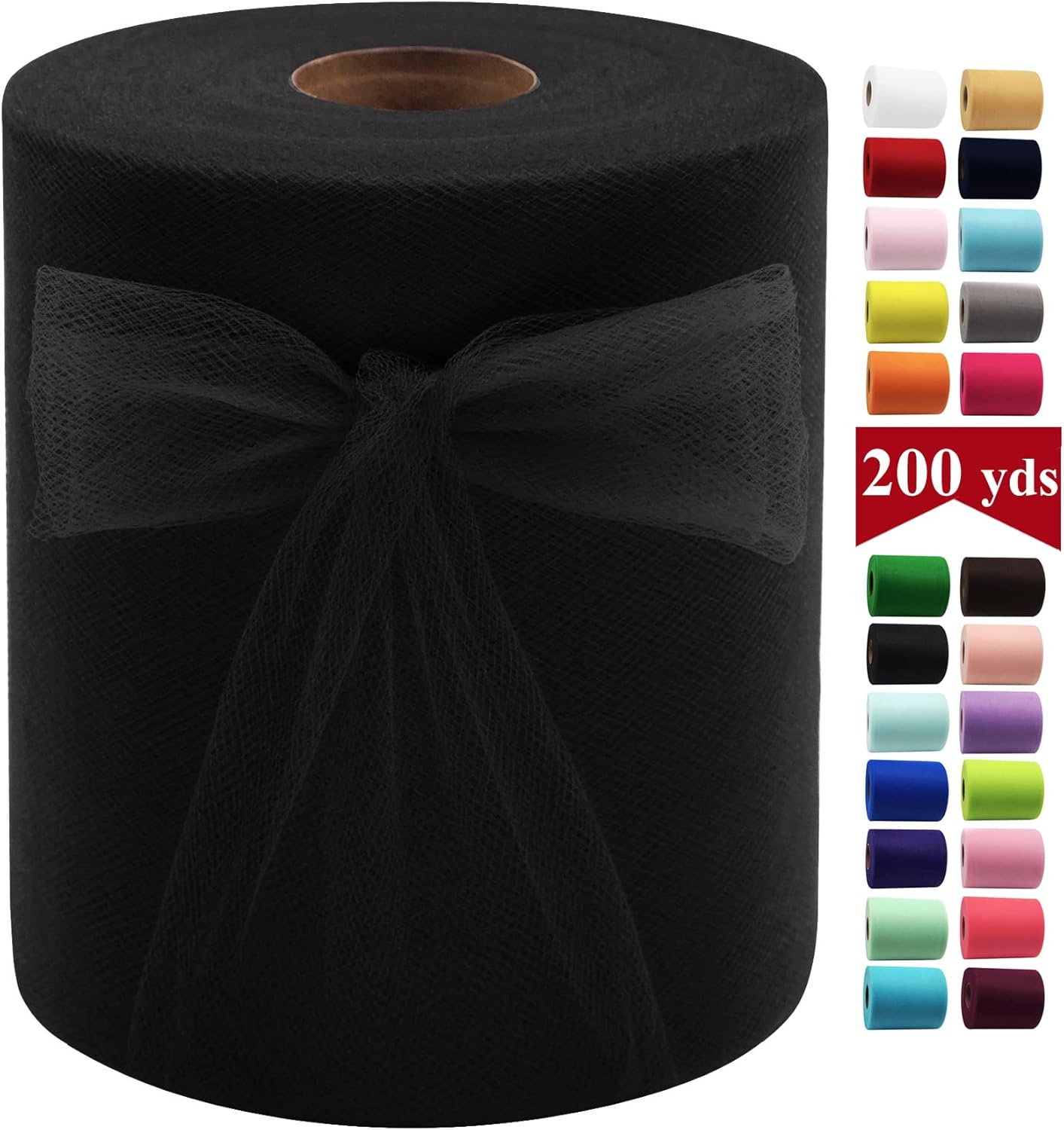 Black Tulle Fabric Rolls 6 Inch by 200 Yards (600 feet) Fabric Spool Tulle Ribbon for DIY Black Tutu Bow Baby Shower Birthday Party Wedding Halloween Decorations Craft Supplies
