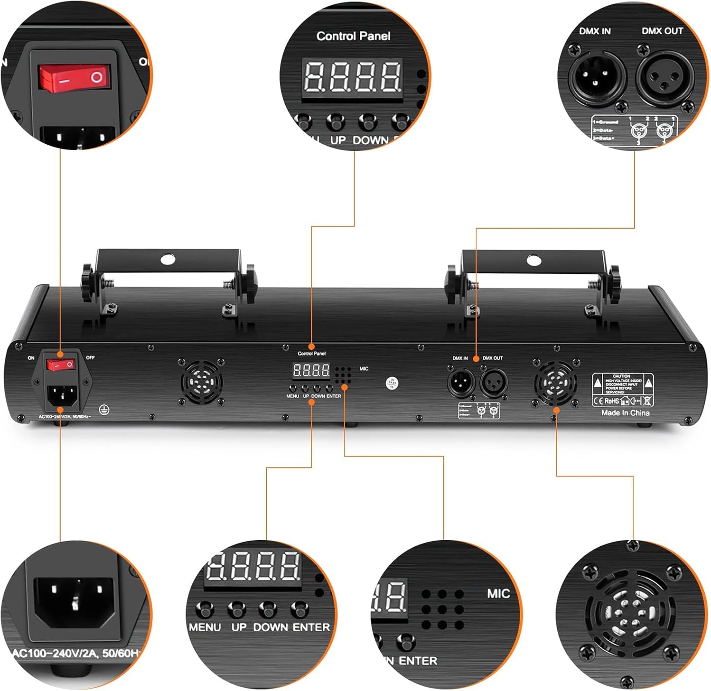 DJ Laser Lights,5 Beam Effect Sound Activated Strobe Laser Light Show with Remote Control Laser Light Projector Party Lights Indoor for Birthday Disco KTV Club Stage DJ Lighting
