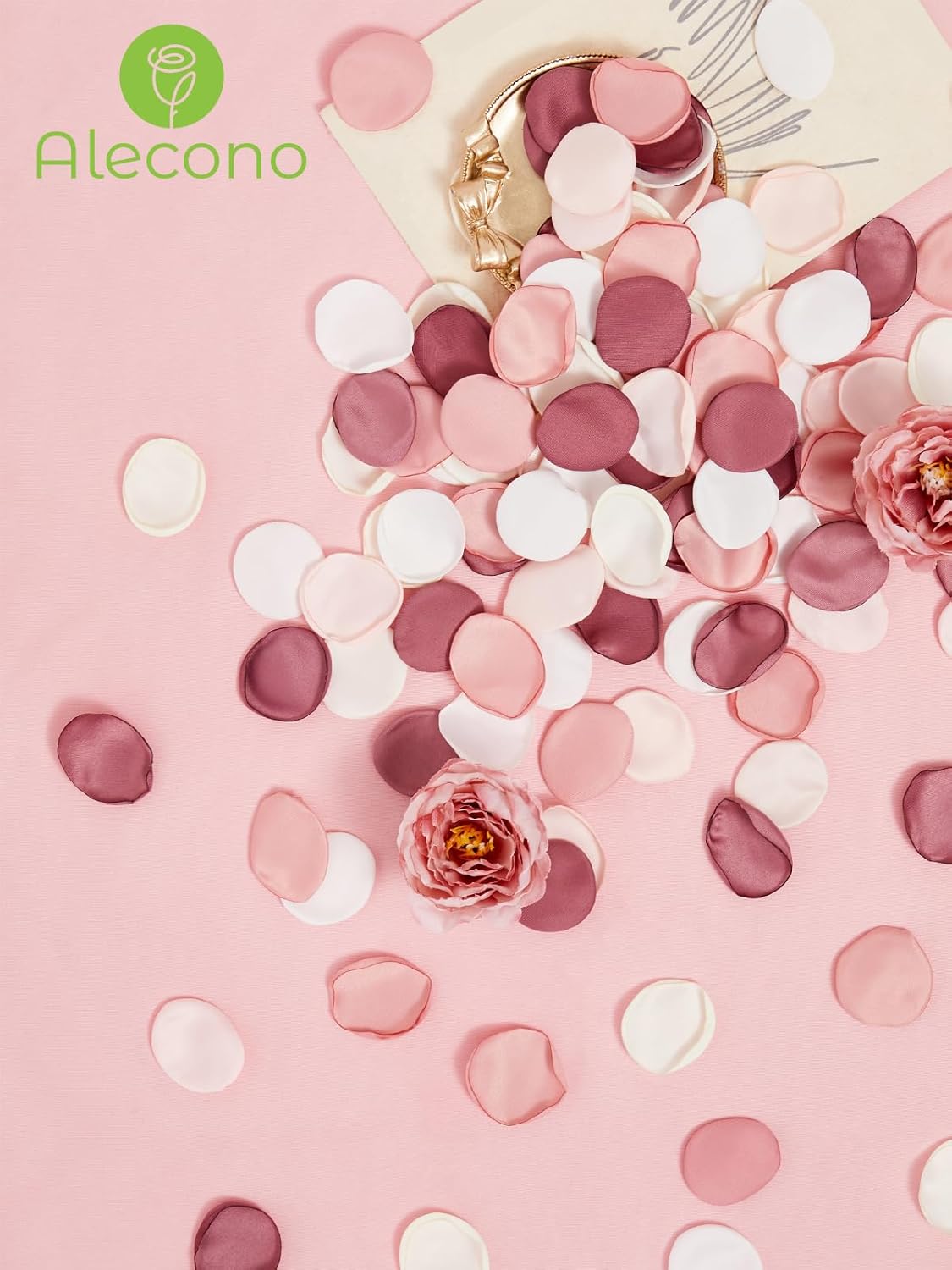 Alecono 𝟲𝟬𝟬𝙋𝙘𝙨 Silk Rose Petals, Pink Petals for Wedding Proposal Flower Girl Baket, Fake Rose Petals for Night Table Decoration