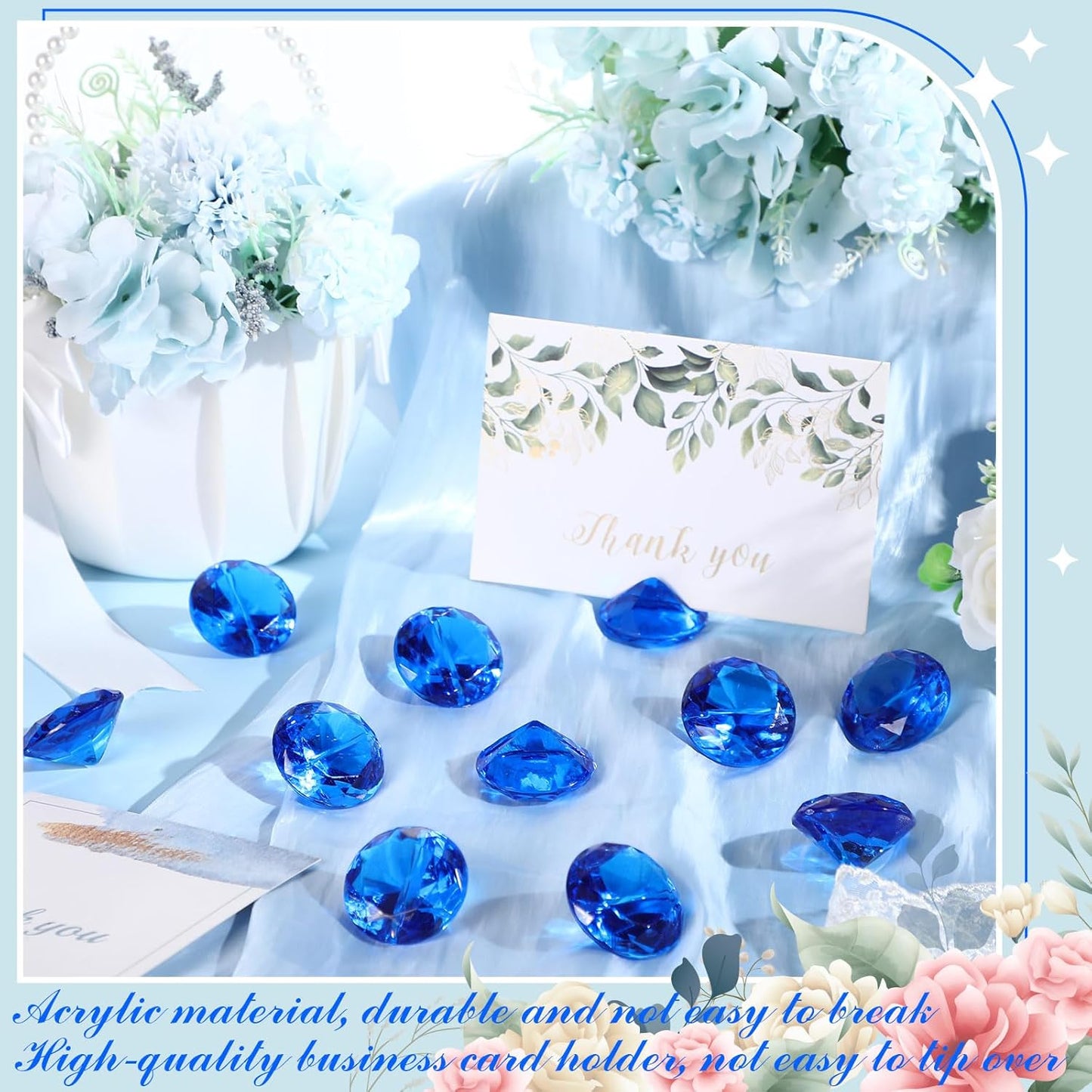 Boao 24 Pack Diamond Place Card Holders Acrylic Table Number Holder Card Stands Crystal Diamond Party Decorations Favor for Weddings Home Table(Dark Blue)
