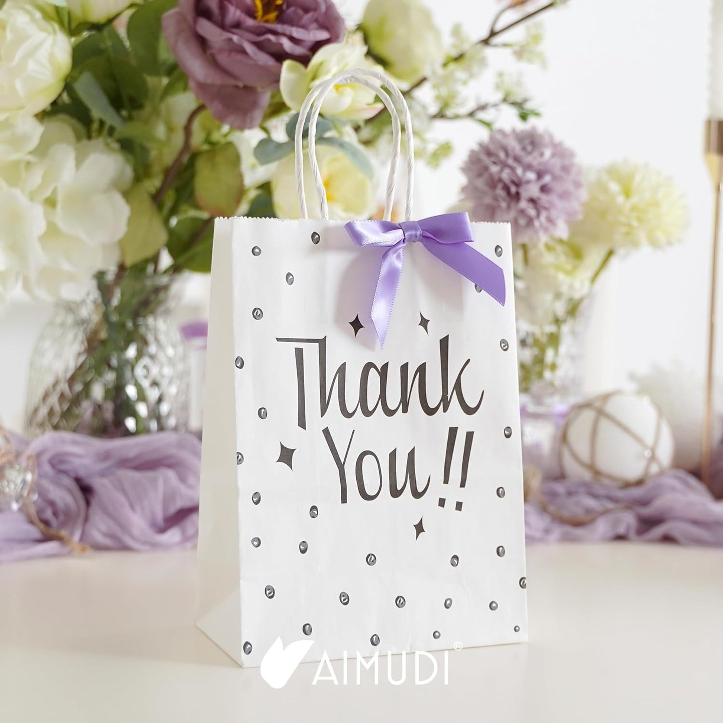 AIMUDI Lavender Satin Ribbon Twist Tie Bows 2.5" Purple Pretied Bows Premade Craft Bows for Treat Bags Cake Pop Gift Wrapping Basket Wedding Favors Cookie Candy Bagging Baby Shower - 50 Counts