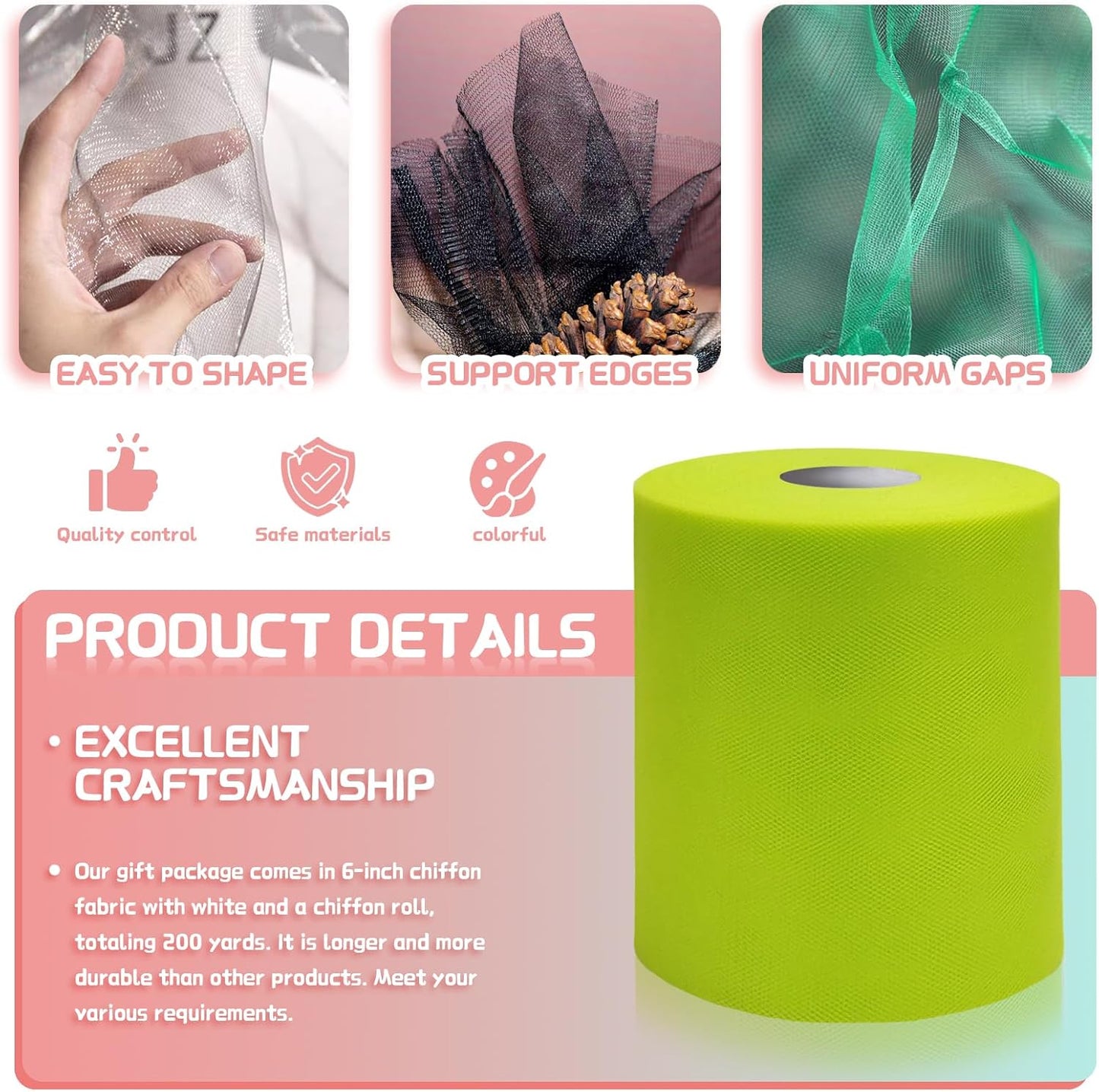 6" x 200 Yards Lime Green Tulle Fabric Rolls, Green Spool Tulle Ribbon for DIY Tutu Skirt Wedding Decoration Baby Shower Birthday Party Backdrop Gift Wrapping Bow Craft Supplies