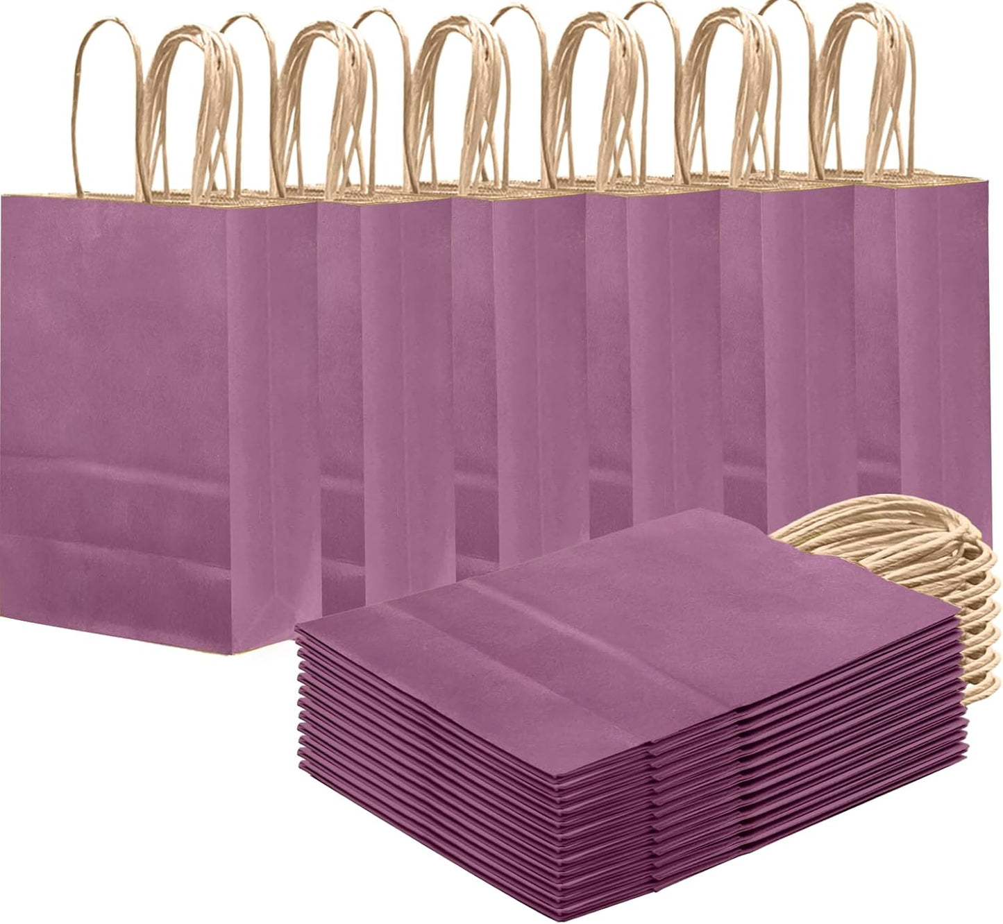 qiqee Purplish Red Gift Bag with Handles Bulk 24Pcs Paper Bags -8.3"x6"x3. 15" Party Favor Bags - Solid Color