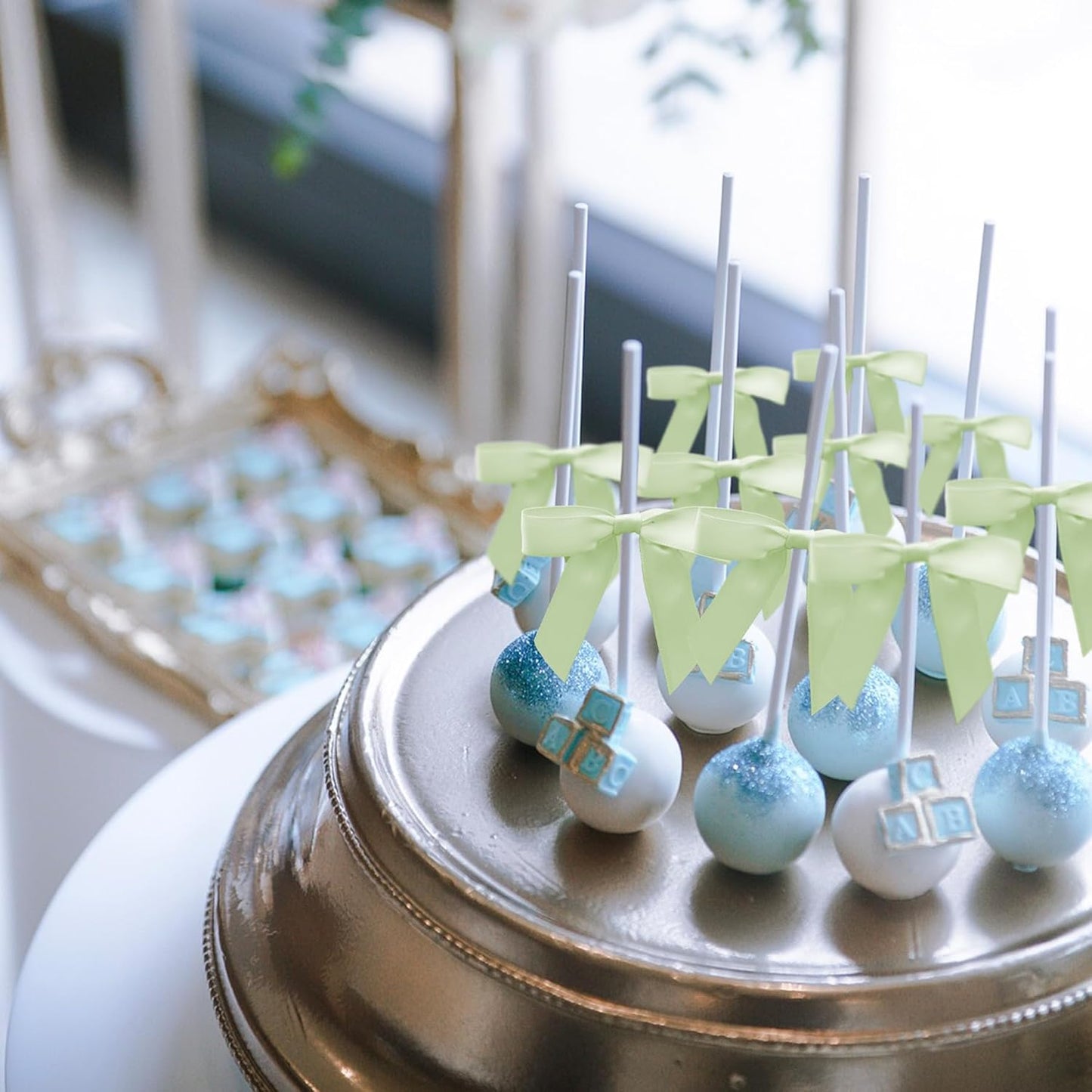 50Pcs Olive Green Twist Tie Bows for Gift Wrapping 2.5" Satin Ribbon Bow for Treat Bags Cake Balloons Birthday Party Favors Wedding Decorations