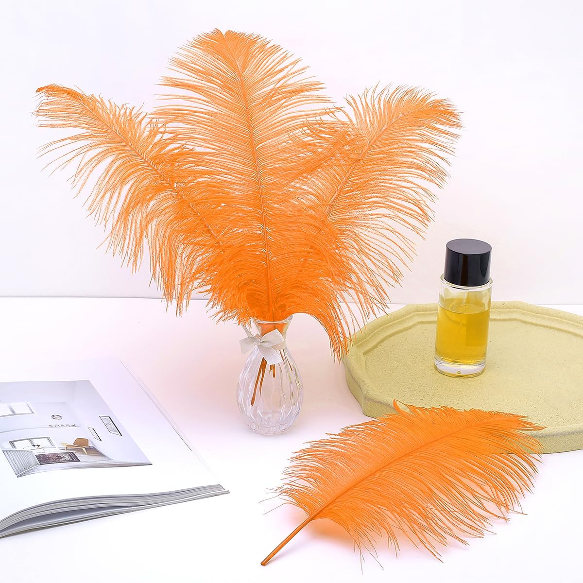 Ballinger Orange Large Ostrich Feathers - 24Pcs 10-12inch Large Orange Feathers for Vase,Wedding Party Centerpieces and Halloween Home Decor