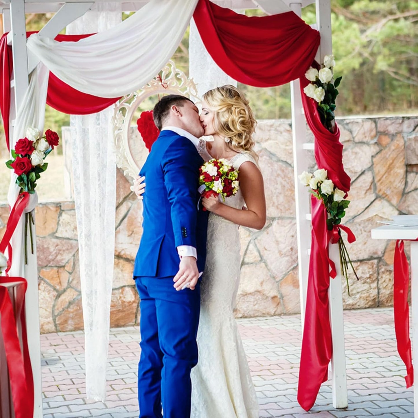 10 x 7 Feet Red Backdrop Curtain for Partie, Background Curtains for Photoshoot, Birthday, Wedding, Halloween, Thanksgiving, Christmas Day, New Year Party Decorations 5Ft x 7Ft, 2 Panels