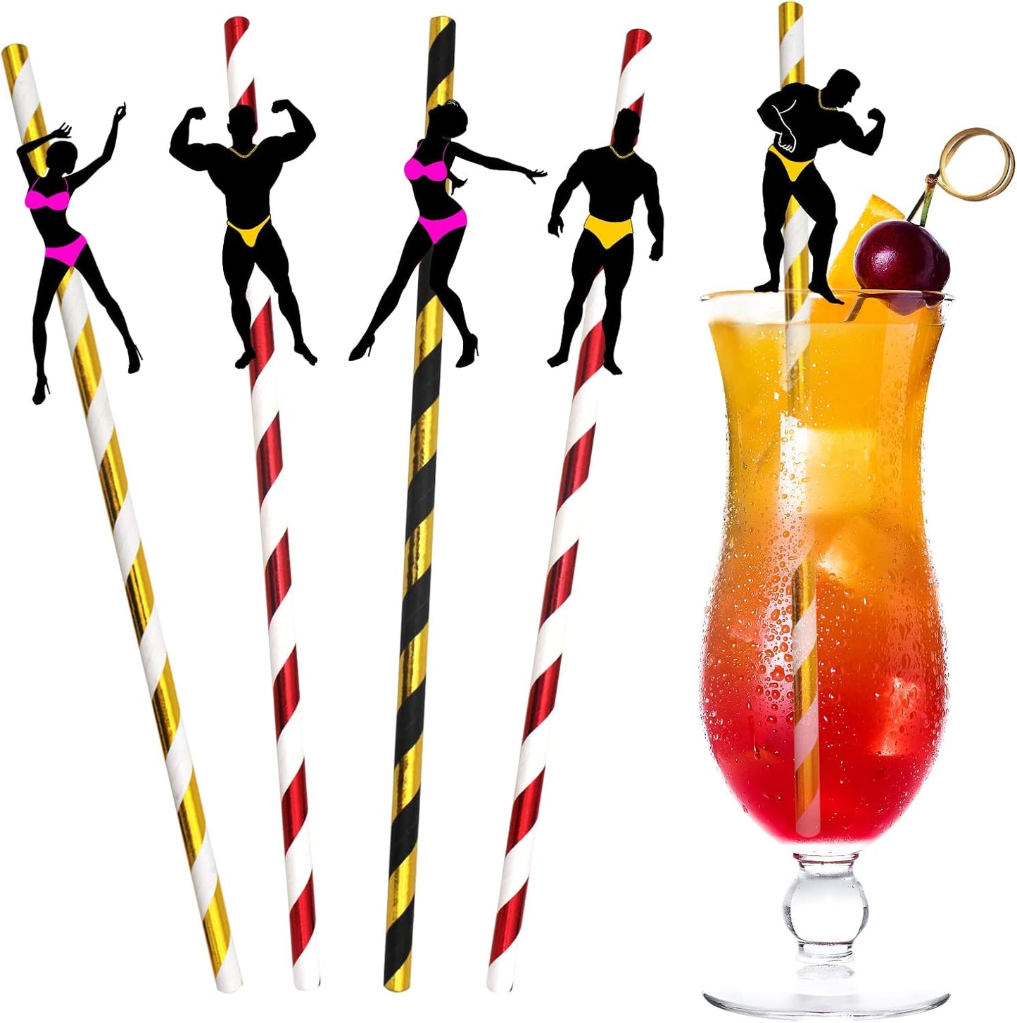 BLUE TOP 30 PCS Bachelorette Party Funny Dancing Paper Straws,Men and Felame Pole Dancer Drinking Straws, great decoration for cocktail and drinks, great to use at Valentine's Day or Birthday Parties