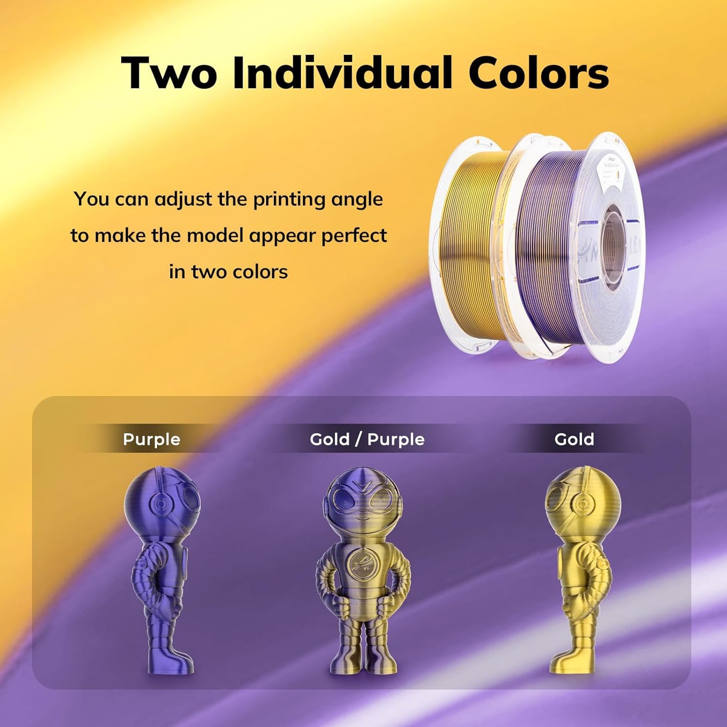 AMOLEN Silk PLA 3D Printer Filament, Dual Color Gold Purple PLA 1.75mm, Shiny Color Change Filament 3D Printing PLA Filament for Most FDM 3D Printer, 1kg Spool(2.2lbs)