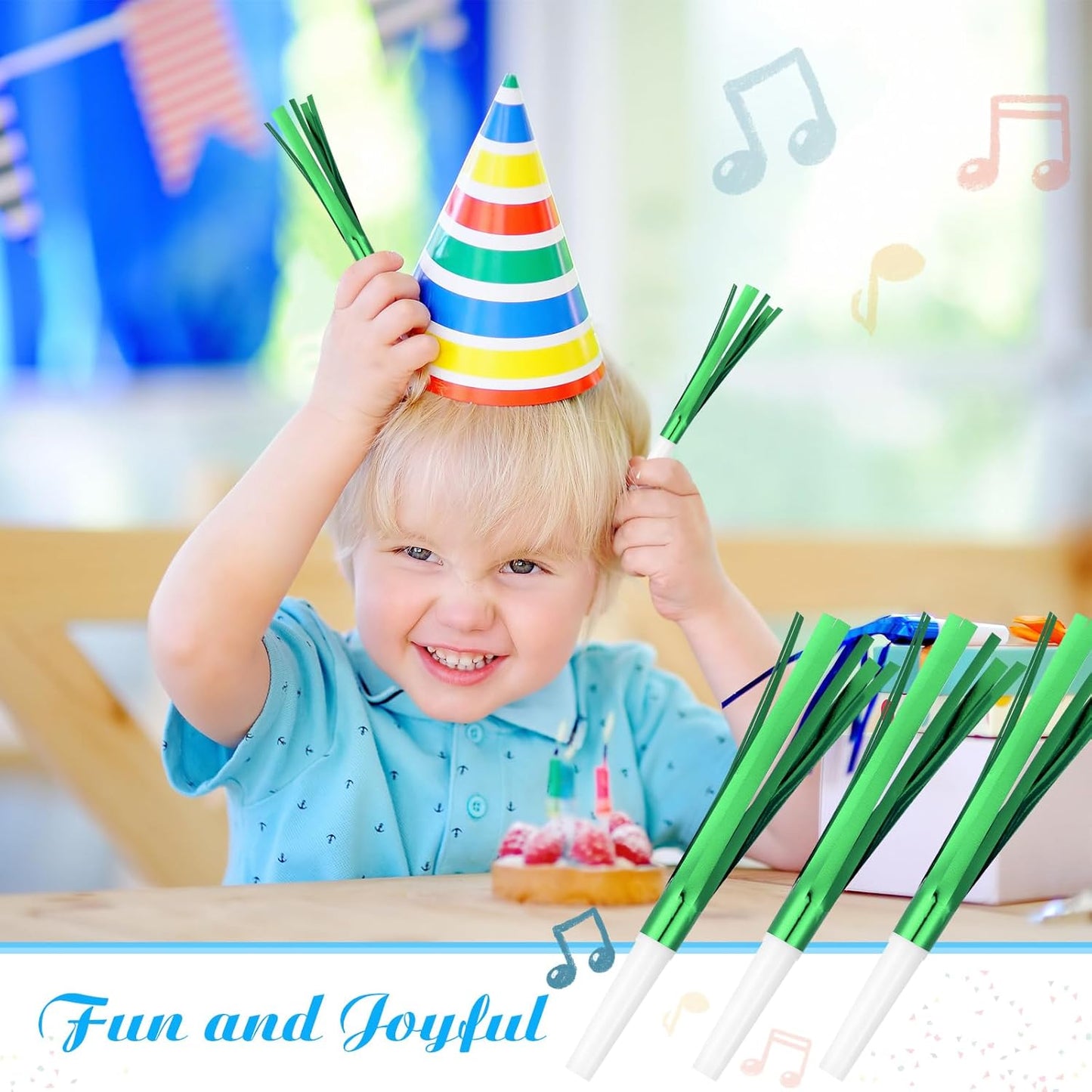 Metallic Fringed Noise Makers, for Noise Makers Party Favors, New Year Party, Baby Shower, Kids Birthday, 24 Pcs, Green