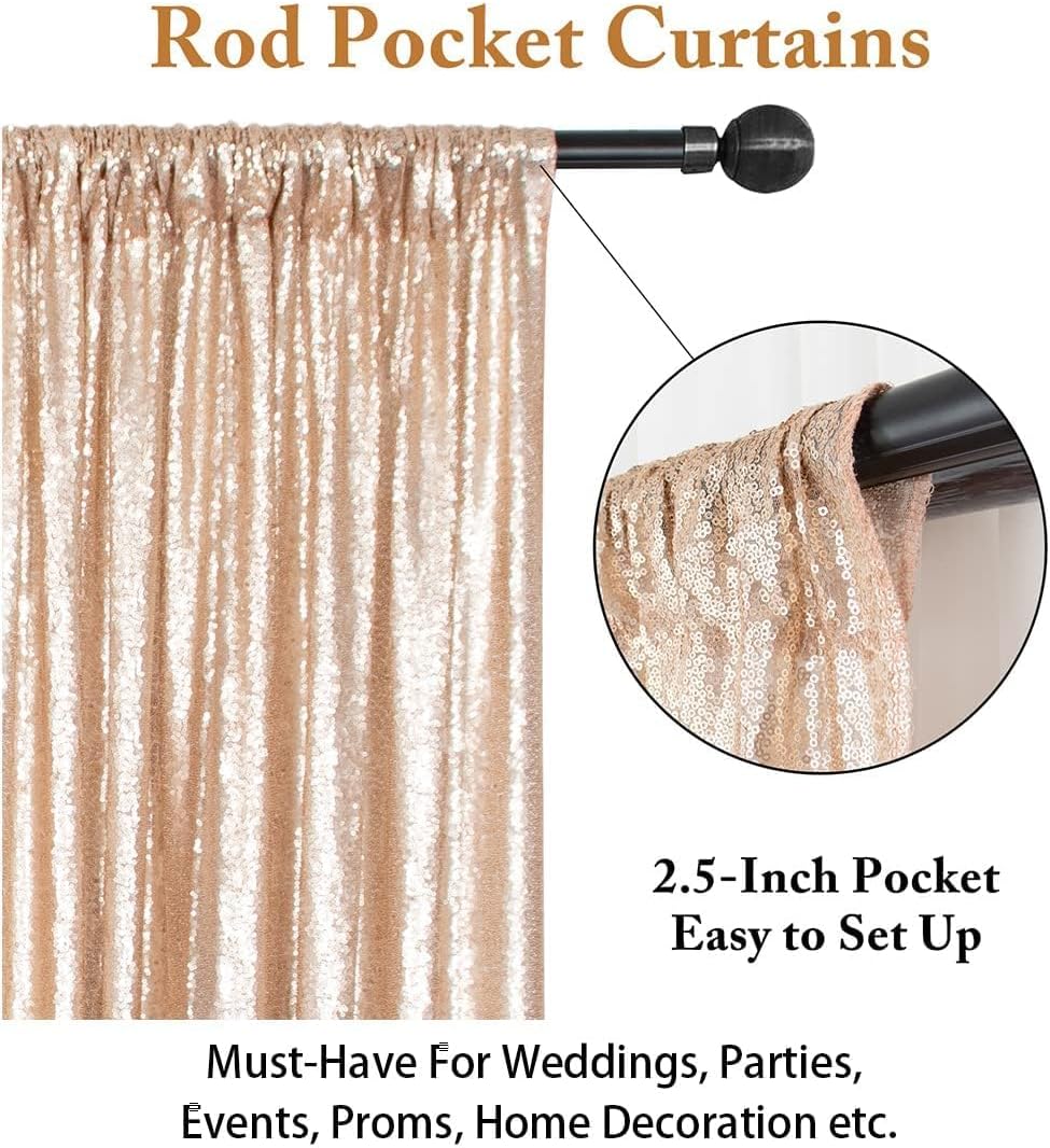ShiDianYi 8FT x 8FT Champagne Sequin Photo Booth Backdrop, Wedding & Party Backdrop, Sparkling Photography Prop