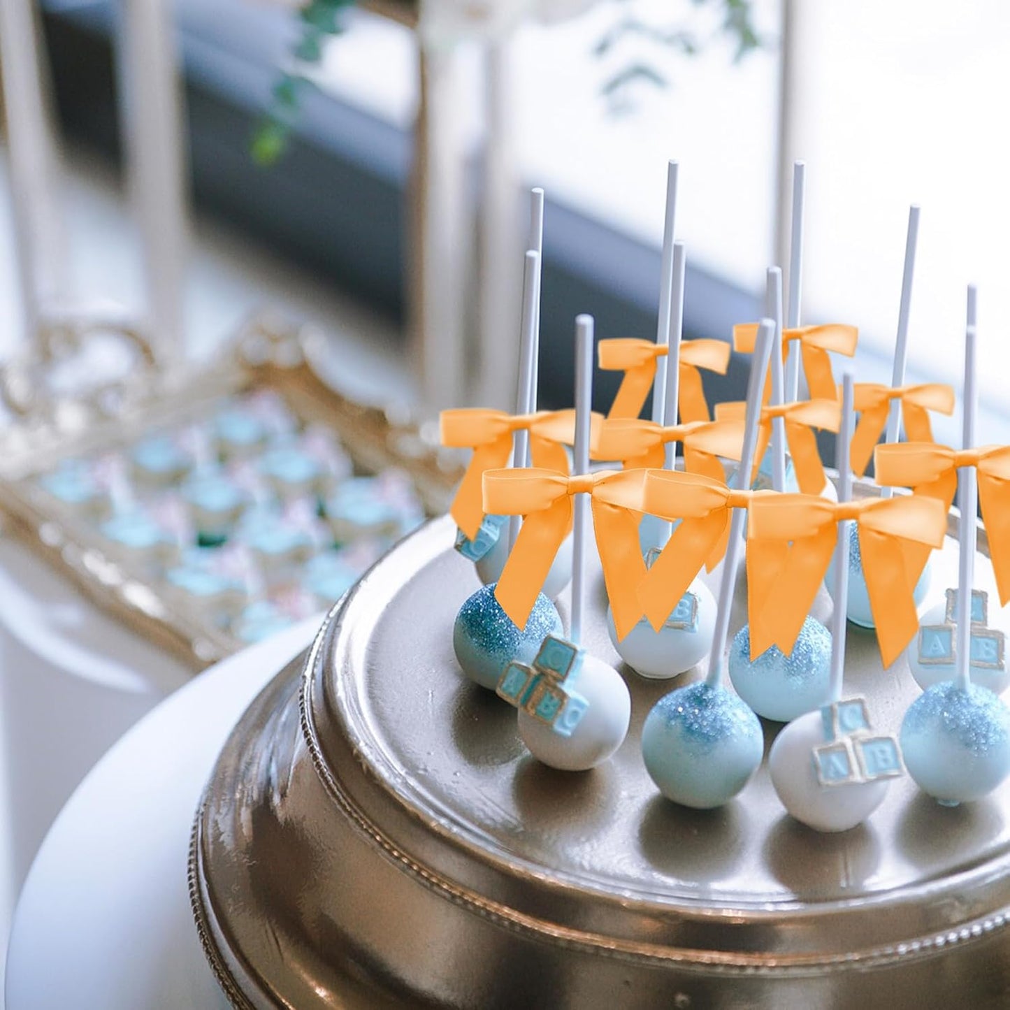 50Pcs Orange Twist Tie Bows for Gift Wrapping 2.5" Satin Ribbon Bow for Treat Bags Balloons Birthday Party Favors Wedding Decorations