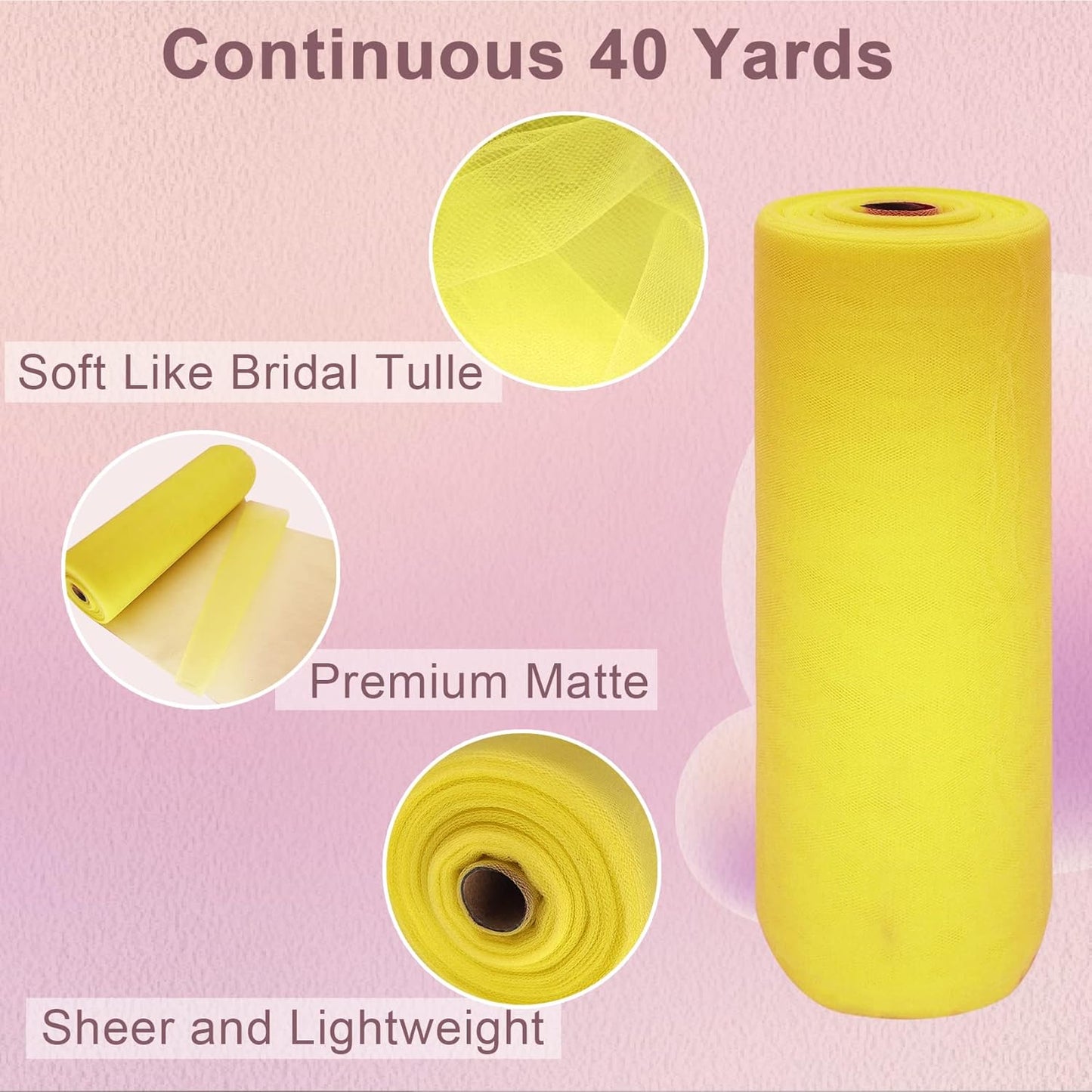 Yellow Tulle Fabric Roll Spool Bolt (54 Inch by 40 Yards) Large Tulle Wedding Party Decoration, Tutu Skirt, Table Runner, Gift Wrapping, Bridal Shower, Soft & Drape (Yellow)