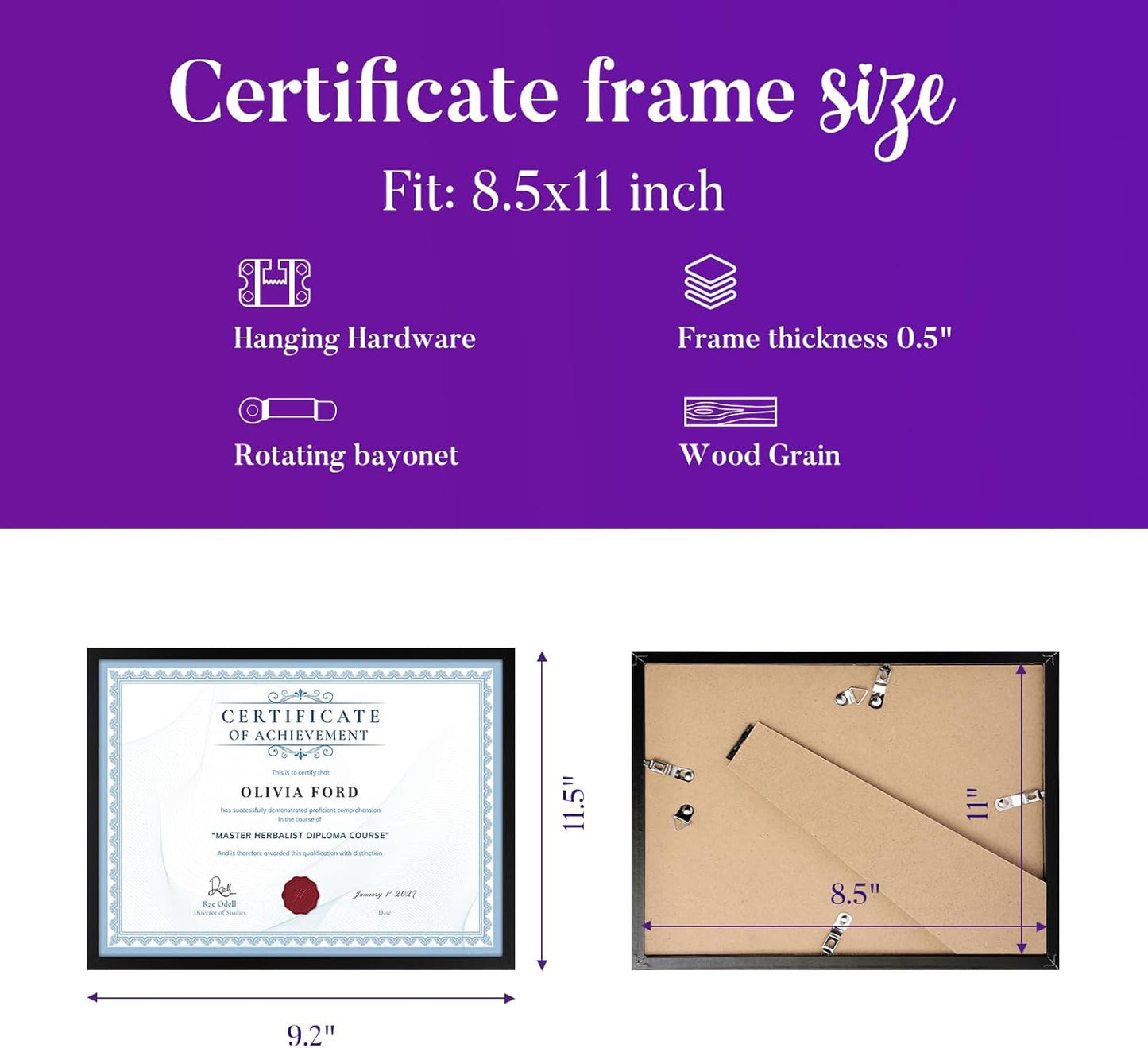 TWING 8.5 x 11 Picture Frame For Certificate, Diploma, Composite Wood Display photos 6x8 with Mat or 8.5x11 Without Mat, Black Document Picture Frames Collage for Wall Decor or Tabletop 6 Pack