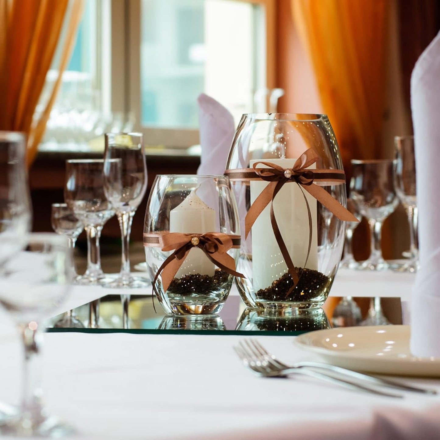 VASUHOME 5 x 12 inch Mirror Candle Plate for Table Centerpieces, Set of 12, 2 mm Thick, Mirror Tiles for Wall, Table Wedding Centerpieces, Party Decor and Crafts