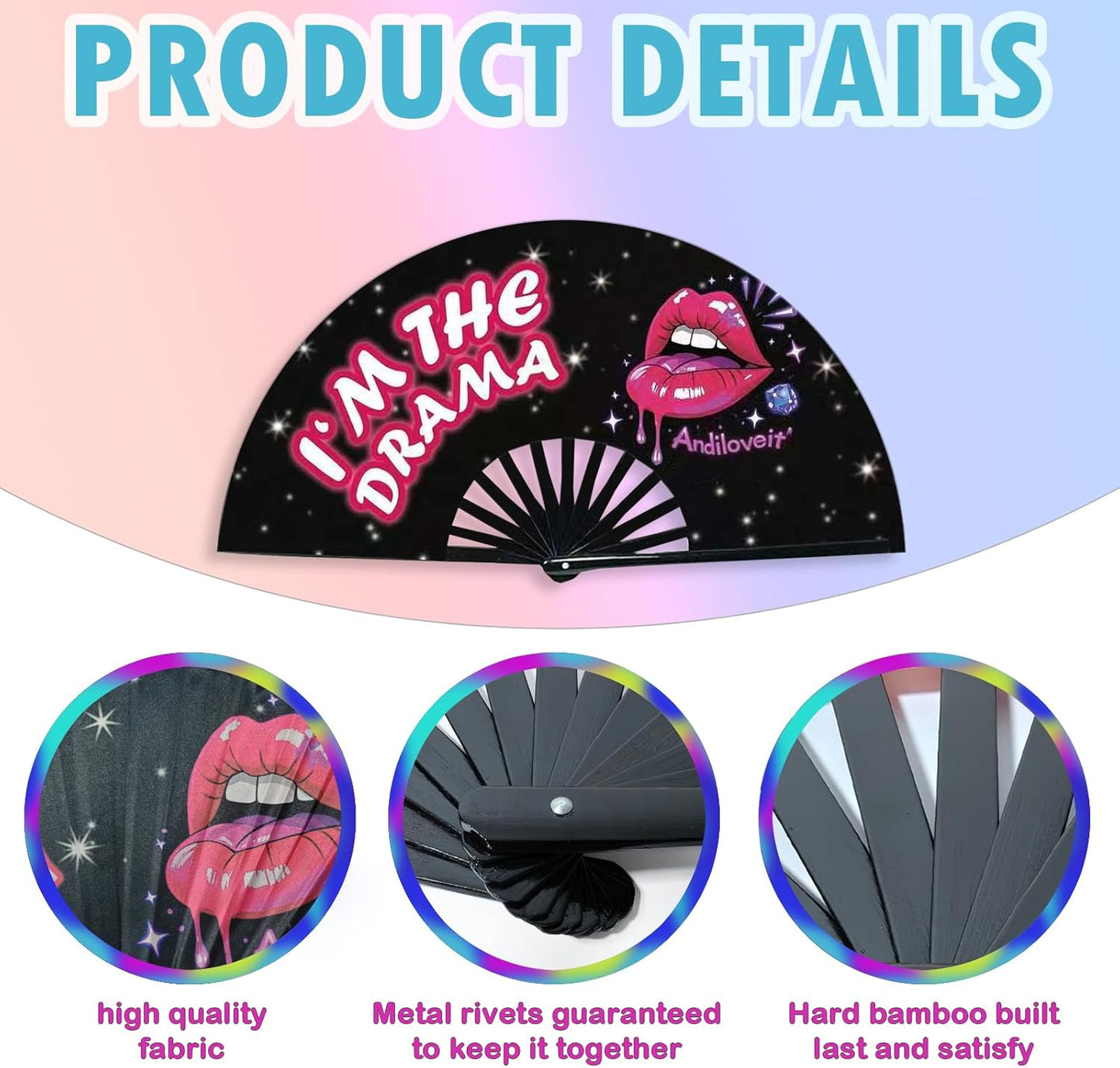Boots on The Ground Fan, Large Folding Hand Fan for Women and Men, Popping Fans for Line Dancing for Raves, EDM, Dance Party, and Home Decoration