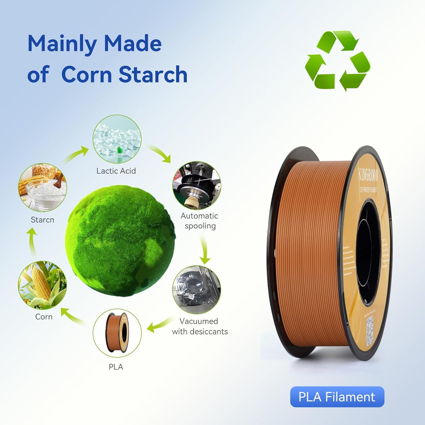 Kingroon PLA Filament 1.75mm 3D Printer Filament Light Brown Pla Filament 1kg Filament Dimensional Accuracy +/- 0.02mm, Fit Most FDM Printer,Light Brown
