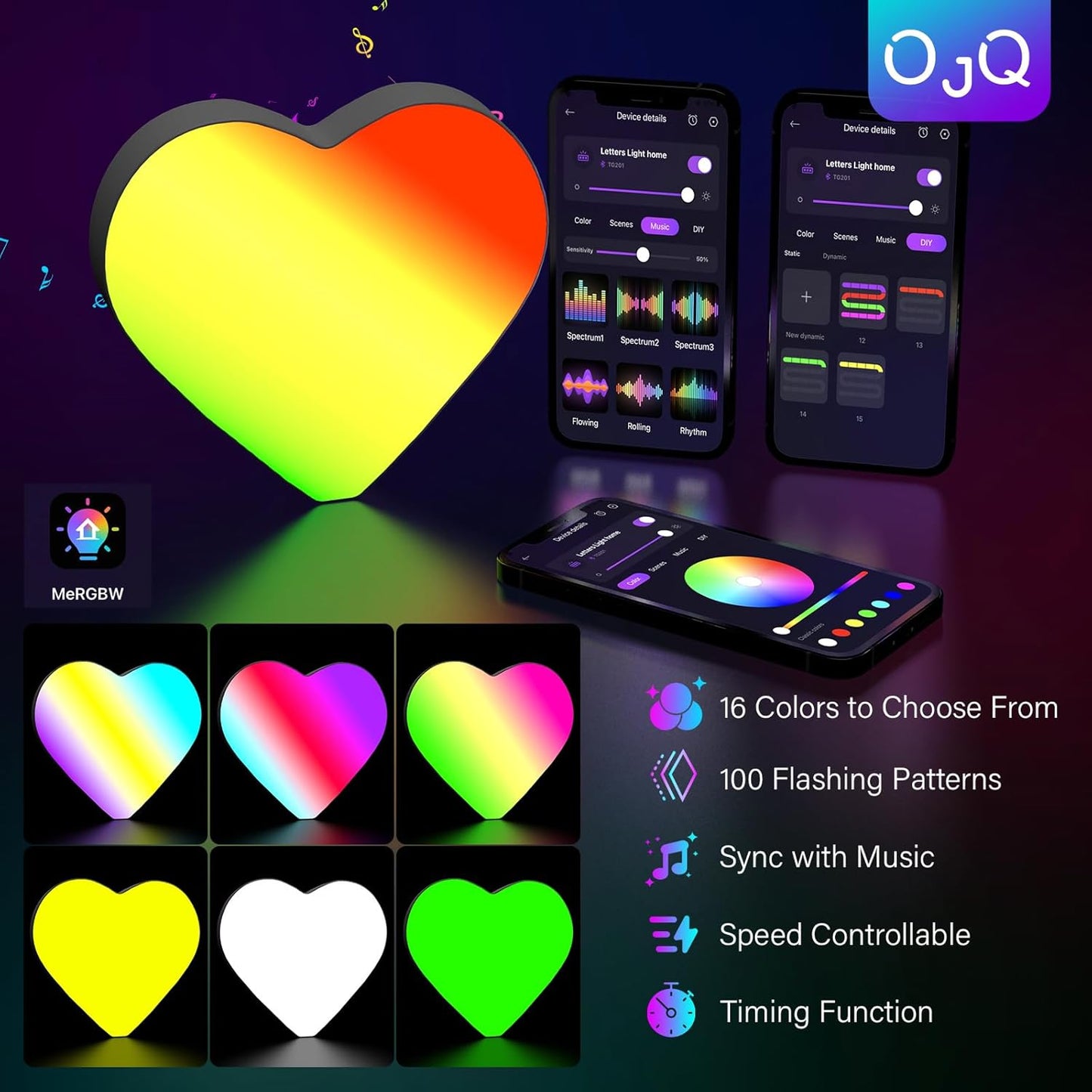 OJQ Light Up Letters LED Letter - Marquee Letters Room Decor Alphabet Letter Music Sync Color Change Colorful - Christmas Birthday Gifts for Girl - Teen Girls Gifts Party Home Wall Decor