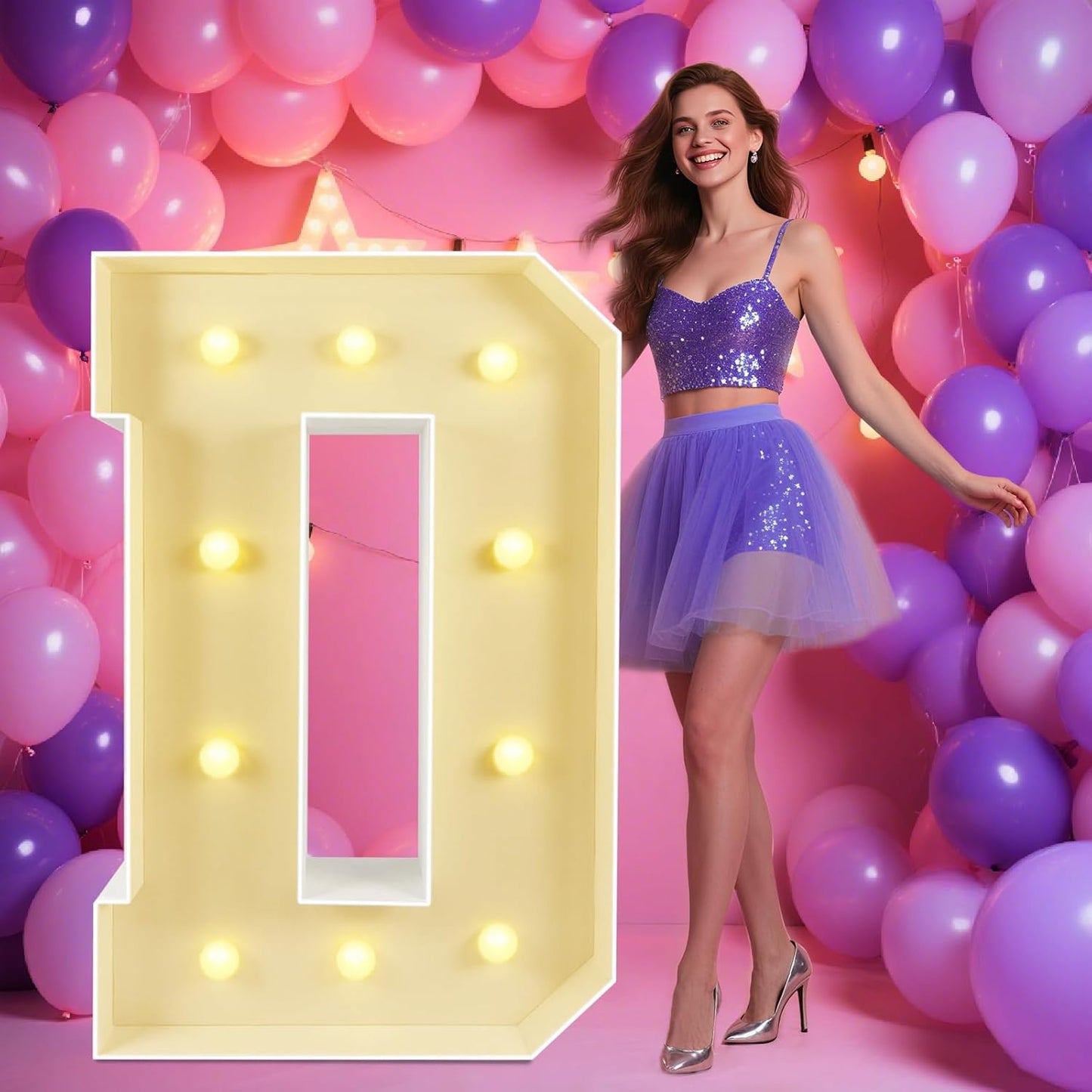 Marquee Light Up Letters: 4FT Large Decorative Signs for Party Decorations Baby Shower Birthday Wedding Engagement Anniversary, 4 Feet Tall Pre-Cut DIY Foamboard Letter D - Easy to Assemble