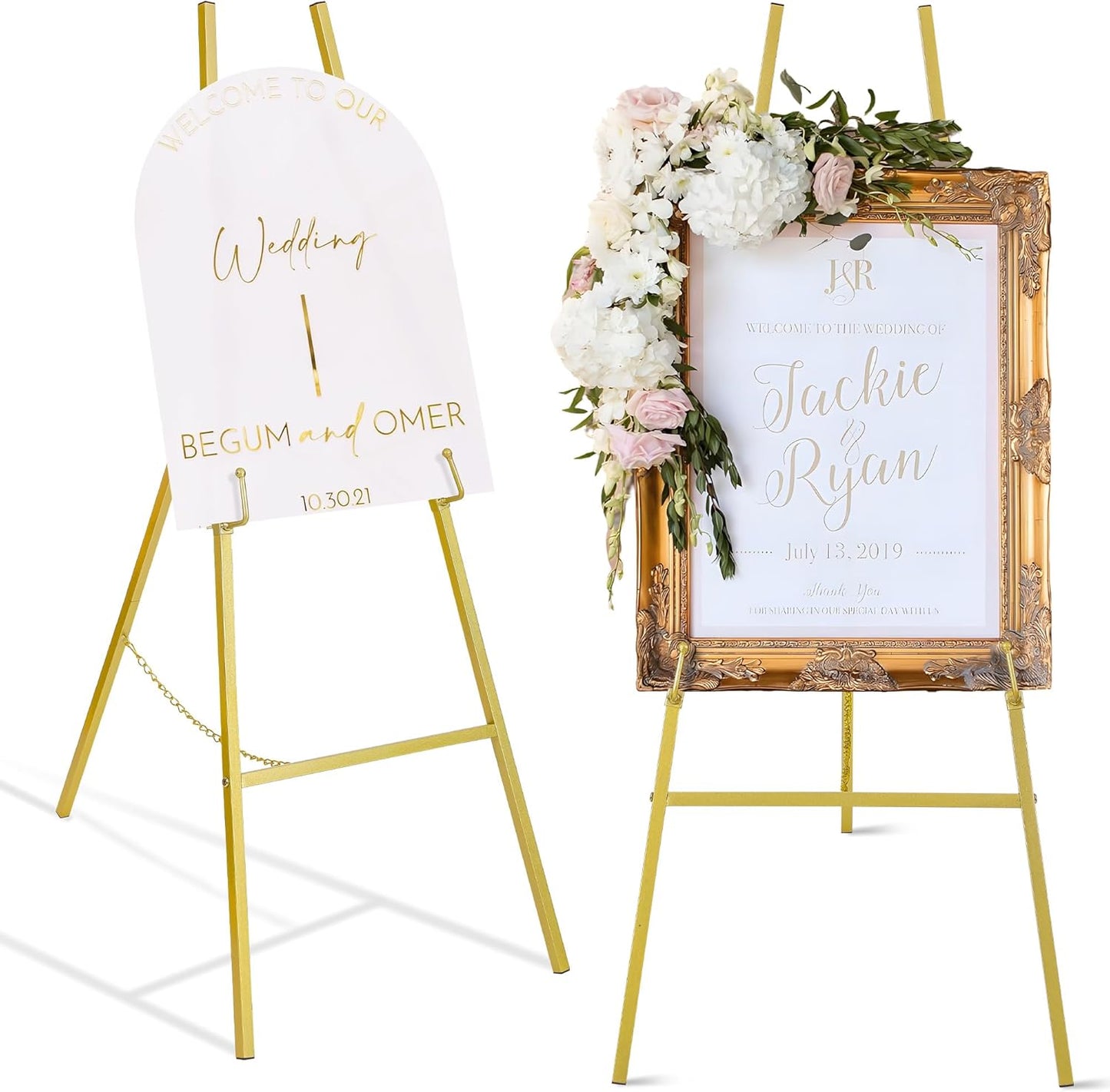 ARTASY 57" Gold Easel Stand for Wedding Signs, Posters, Portable Artist Easel for Painting Canvas, Display Easel for Home and Office