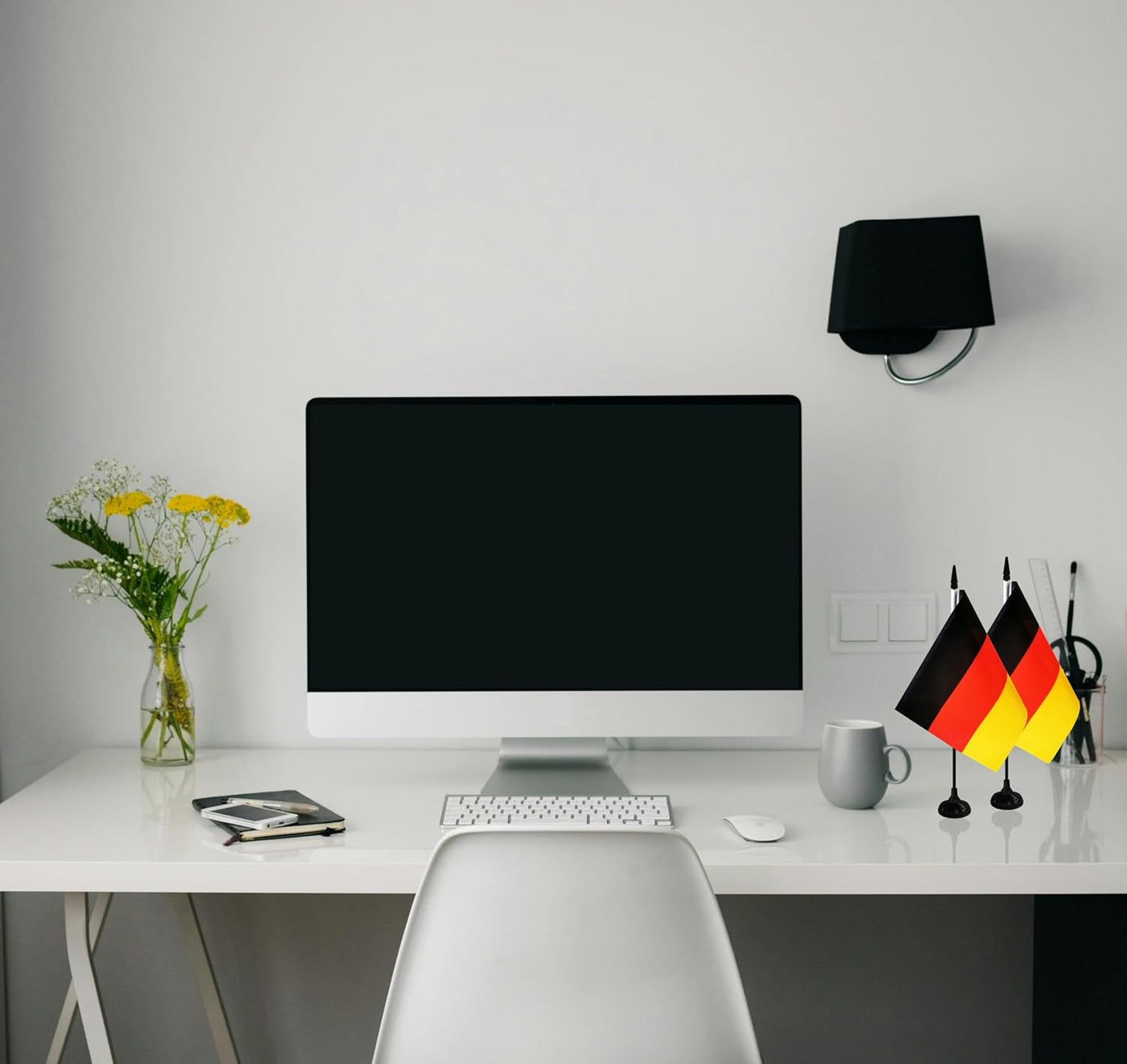 Germany Desk Flag, 12 Pack Germanic Table Office Flag with Black Solid Pole and Stand Base, International Country Flag, Festival Celebration, Classroom Meeting Desktop Decor (Germany)