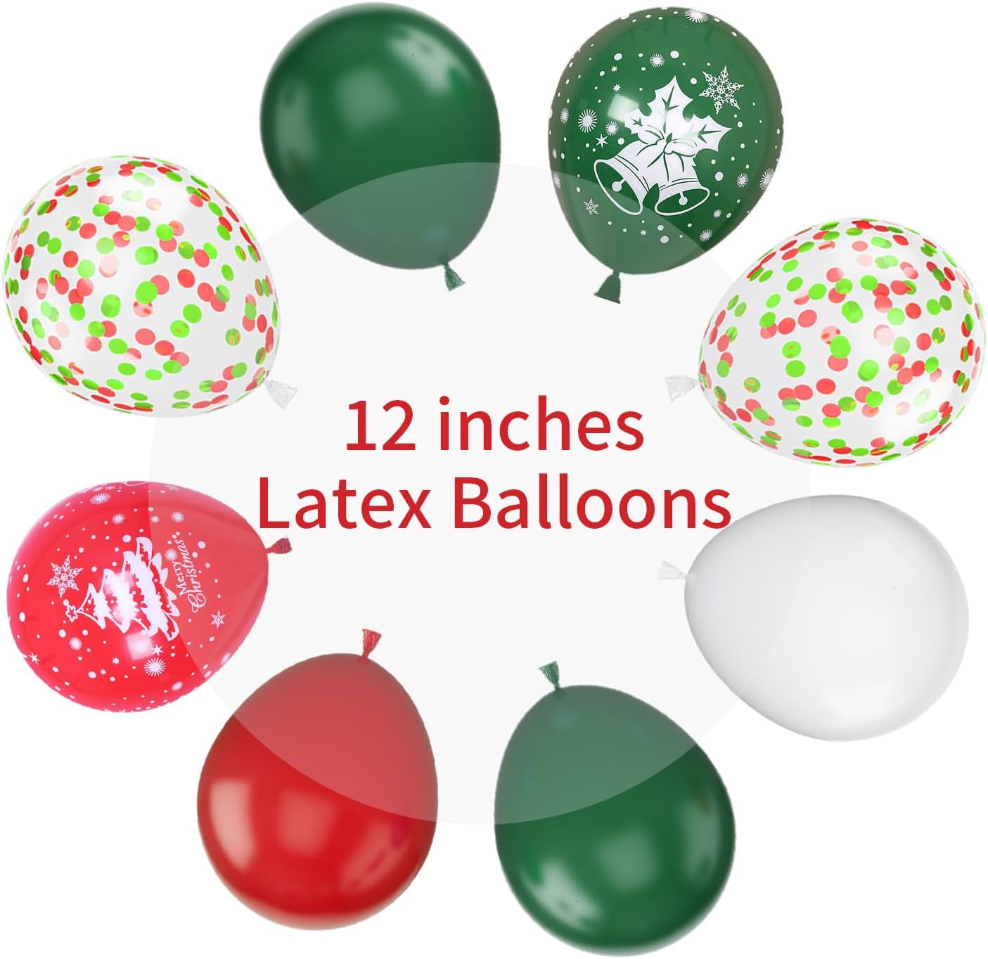 Christmas Balloons, 12 Inch Green Red White Xmax Balloons with Deer Christmas Tree Printed Balloons Red Green Confetti Balloons for Christmas Party Baby Shower Birthday Decorations Supplies