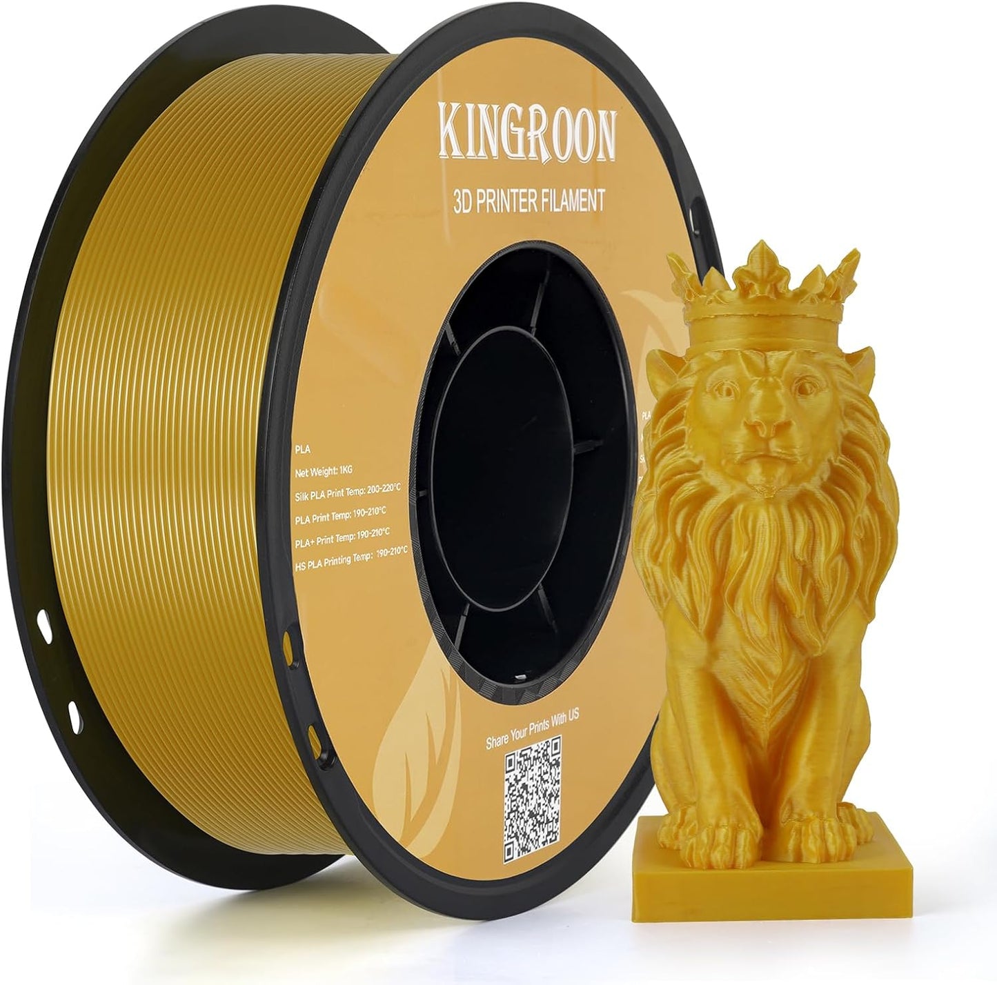 Kingroon PLA Filament 1.75mm 3D Printer Filament Yellow Pla Filament 1kg Filament Dimensional Accuracy +/- 0.02mm, Fit Most FDM Printer,Dark Yellow-Gold