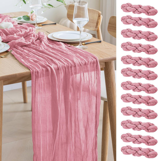 Asee'm 12pcs Cheesecloth Table Runner 120 Inches Long Pink Boho Gauze Cheese Cloth Runner 10FT Rustic Sheer Table Runners for Christmas Wedding Party Baby Shower Spring Easter Decoration