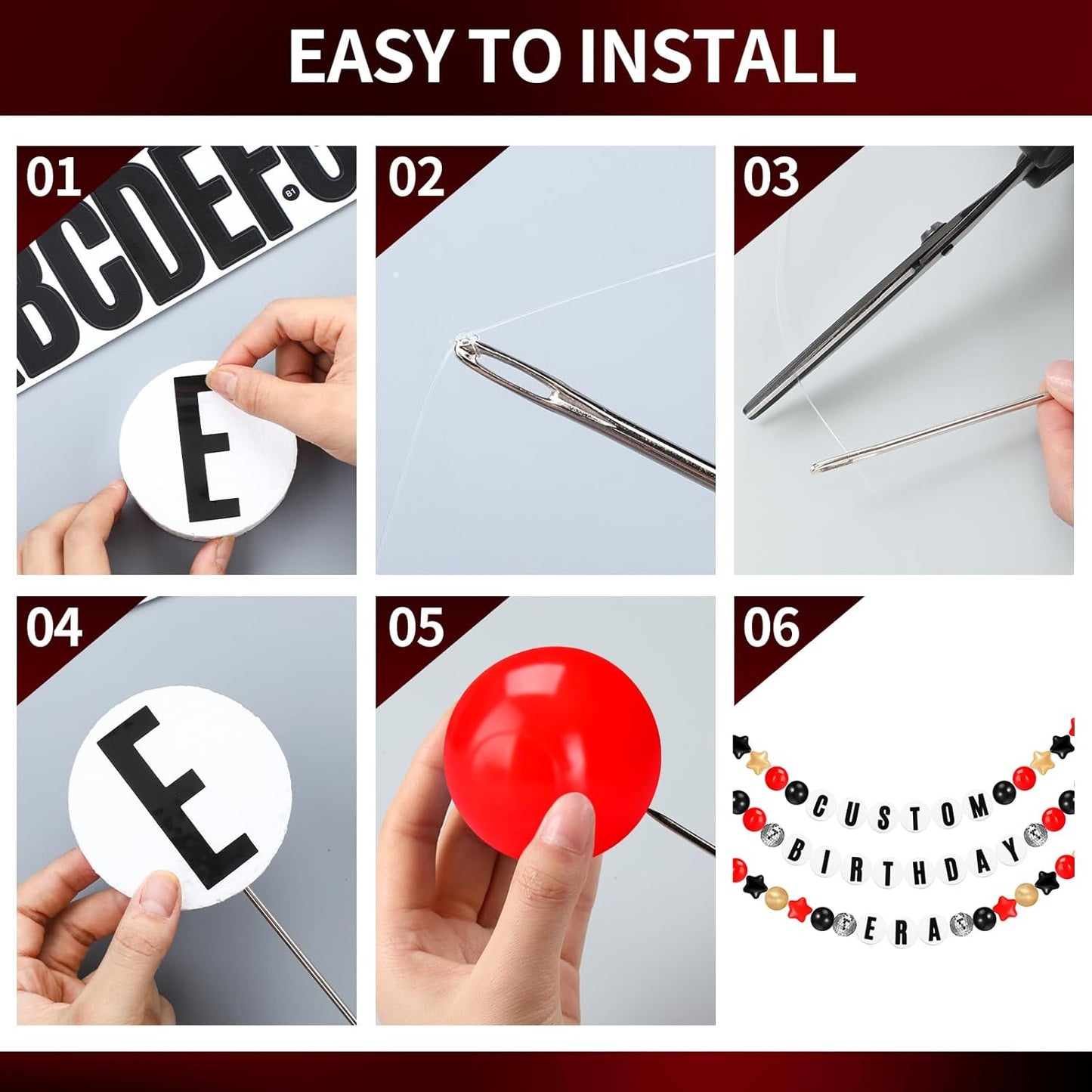 Giant Friendship Bracelet Garland Kit, DIY Birthday Banner with Letters Ball Jumbo Customizable Friendship Bracelet Decor for Halloween Christmas Wedding Party(Black, Gold, Red)