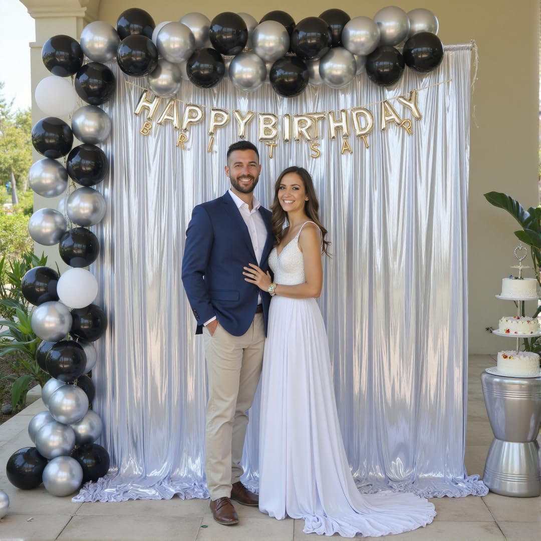 10ft x 10ft Silver Sequin Backdrop Curtain for Parties, Wrinkle Free Thick Glitter Photo Backdrop Drapes 2 Panels 5x10FT Back Drop Cloth Shiny Fabric for Wedding Birthday Photography Background