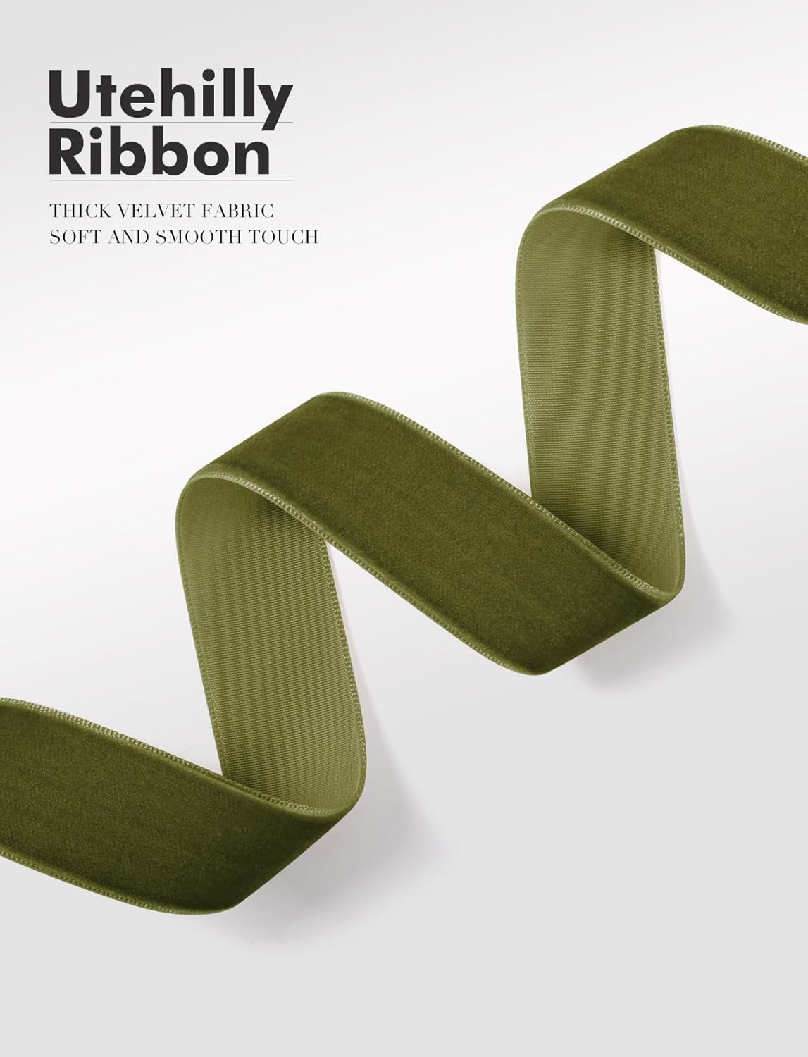 Olive Green Christmas Velvet Ribbon for Tree, Gift Wrapping, Flower Bouquet, Wreath Decorations, Bow Making 5/8'', 25 Yards