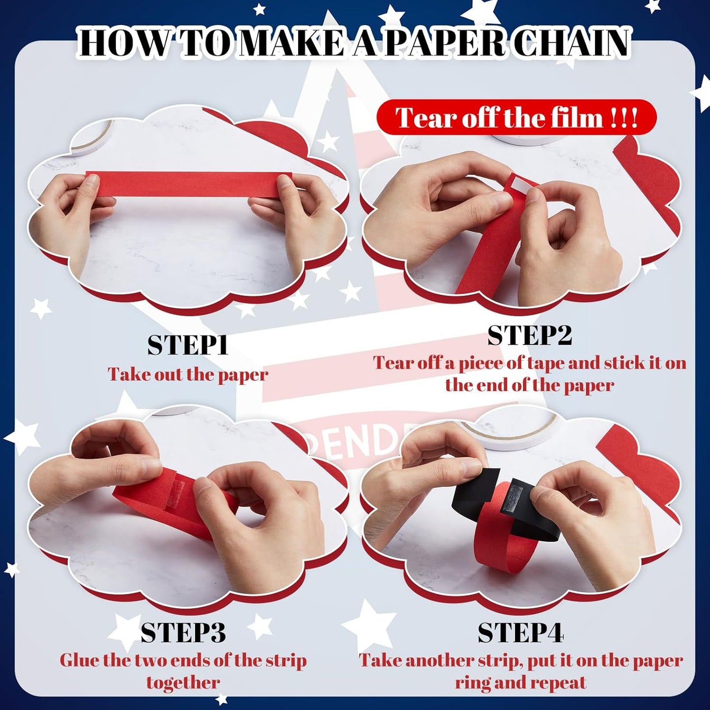 Lincia 600 Sheet Halloween Paper Chain Garland, Construction DIY Crafts Chain Strip for Fall Thanksgiving Party Decor, 1x8 Inch with Double Sided Tape (Red Black)