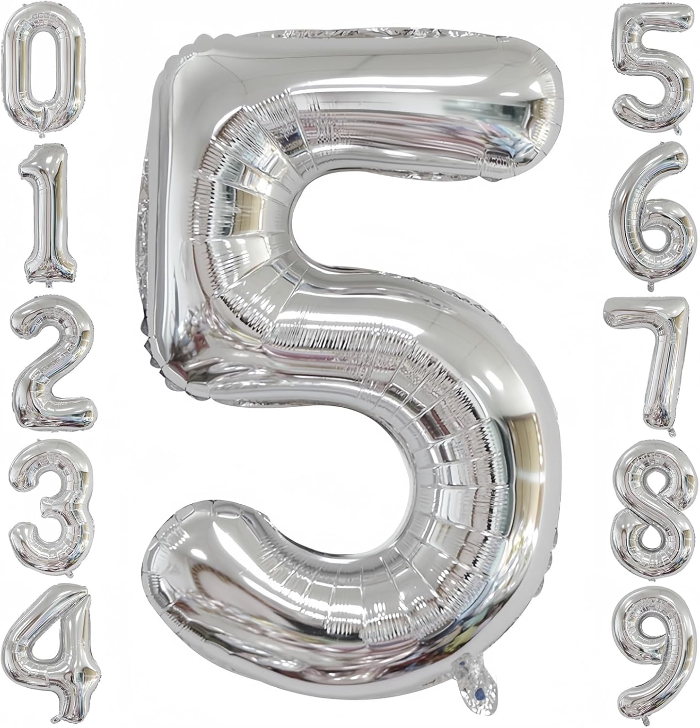 Silver 5 Balloon,40 Inch Number 5 Balloon,5 Birthday Balloon Decorations,Helium Silver 5 Balloon Number for Birthday Party Decorations